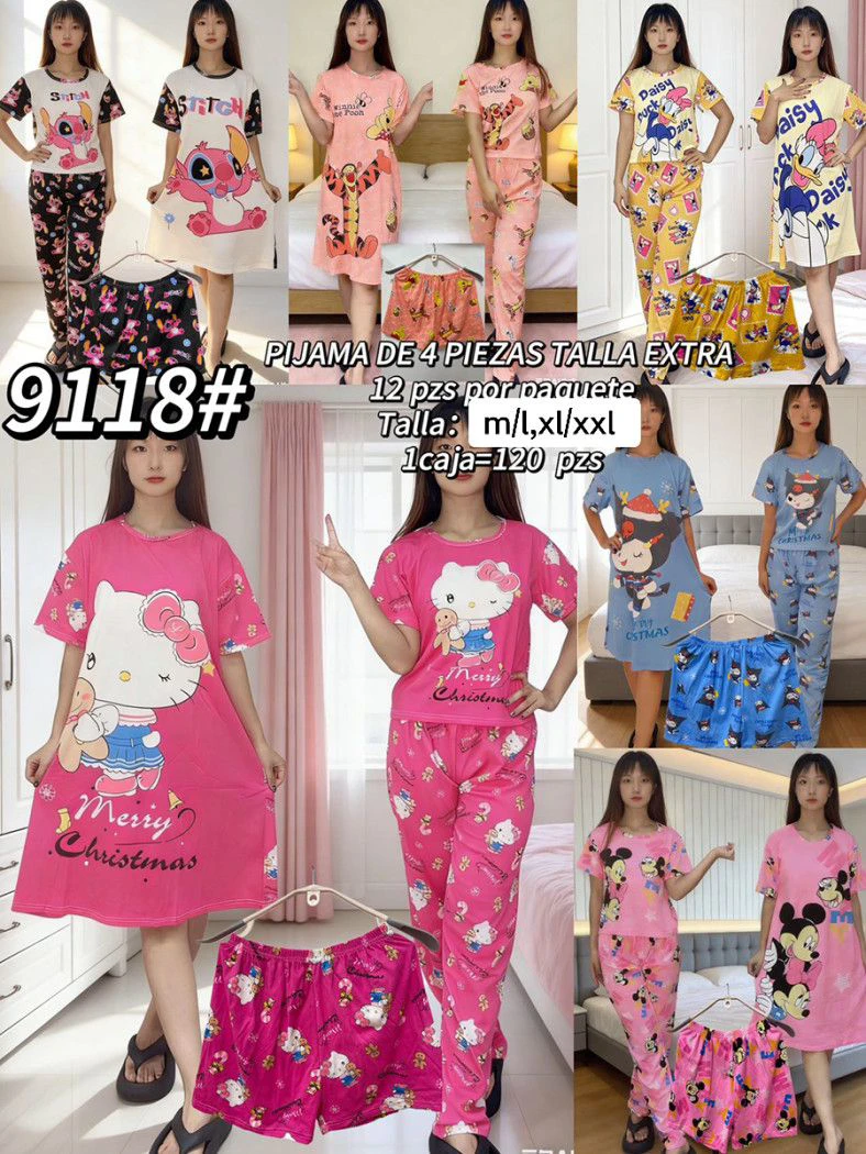 Pijama de 4 Piezas con Diseños de Personajes-9118
