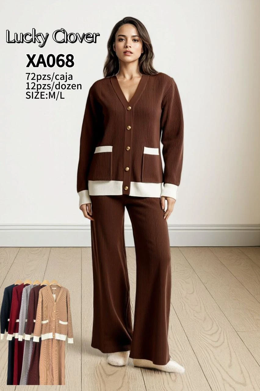 Conjunto de cárdigan y pantalón-XA068