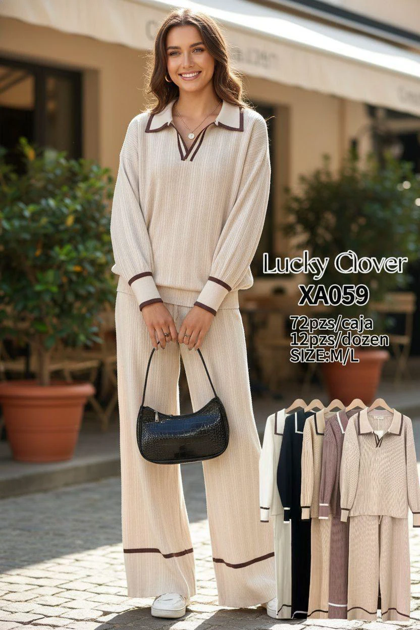 Conjunto de pantalón y blusa con cuello-XA059
