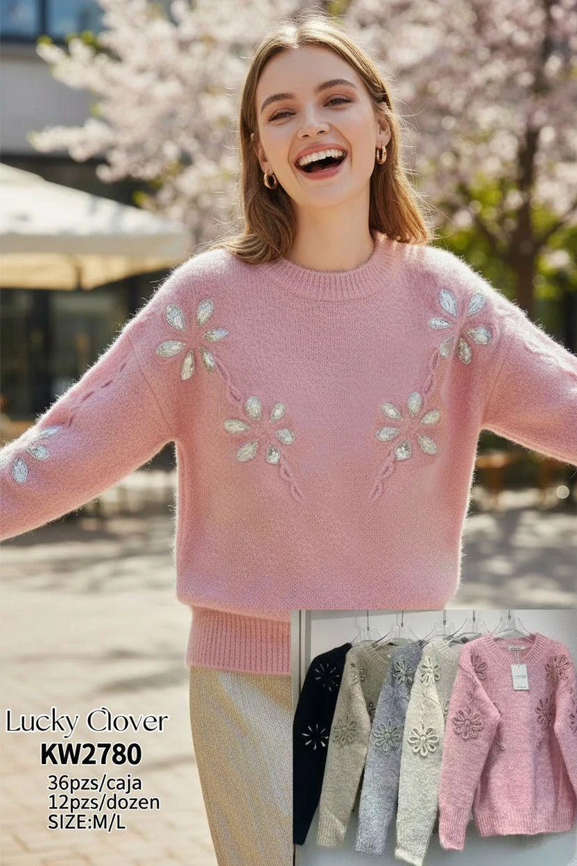 Suéter de punto con diseño floral-KW2780