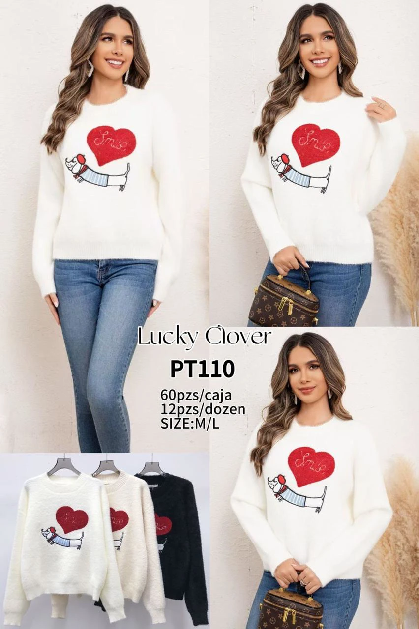 Suéter con estampado de perro y corazón-PT110