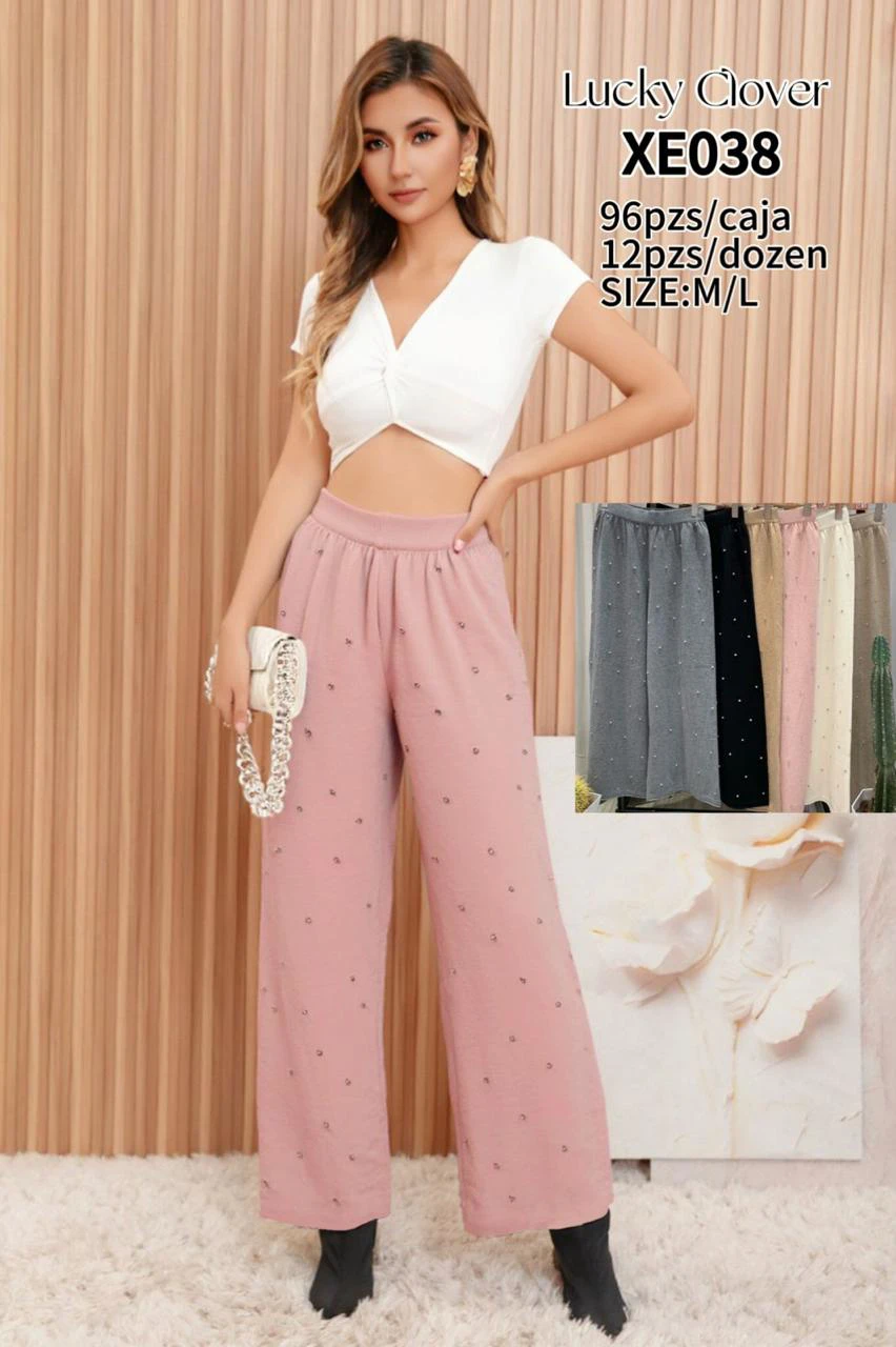 Pantalón palazzo con pedrería-XE038