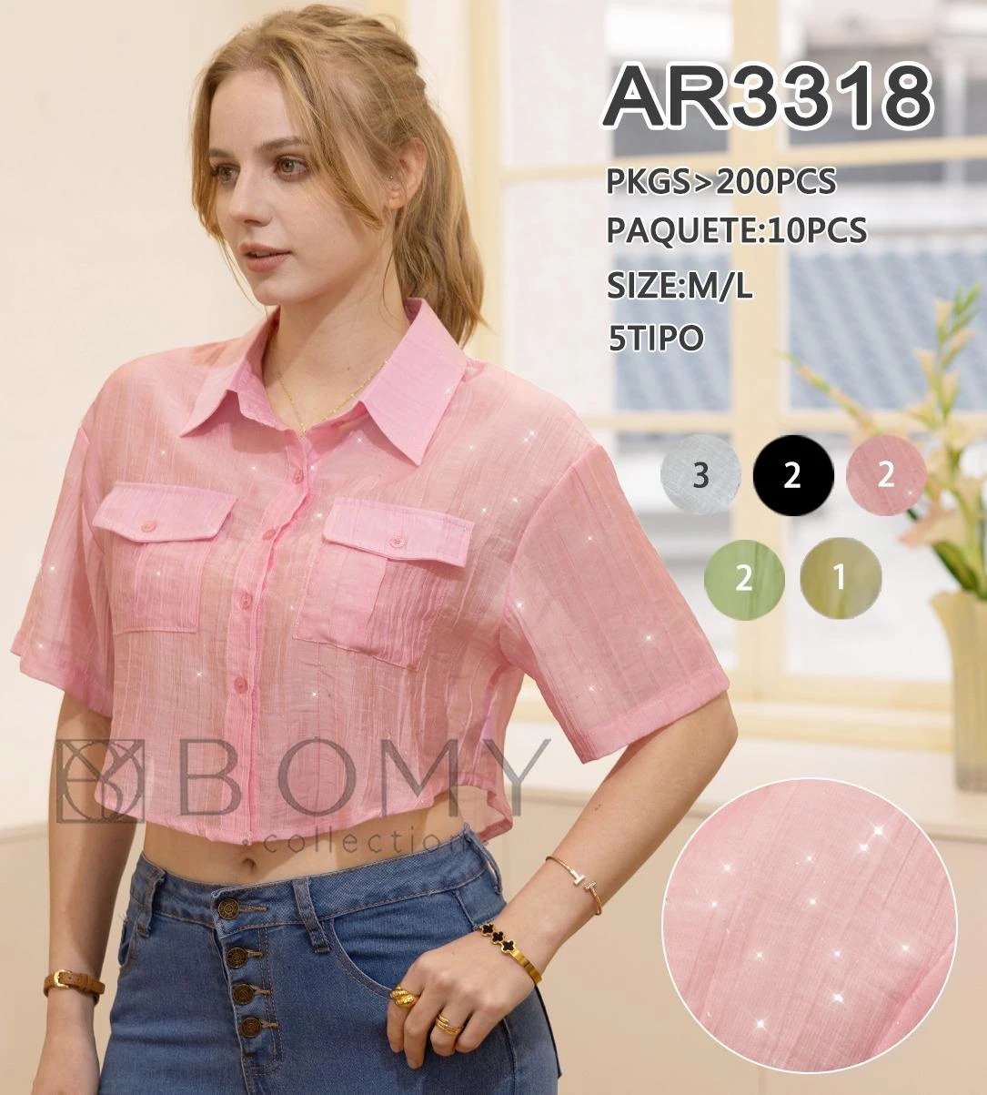 Blusa crop con bolsillos-AR3318