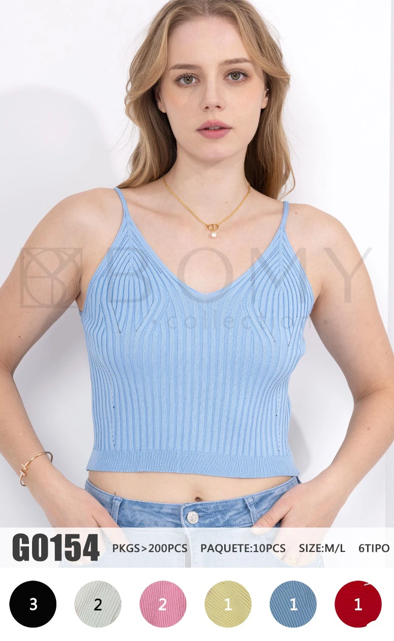 Top corto de punto con tirantes y escote en V-G0154
