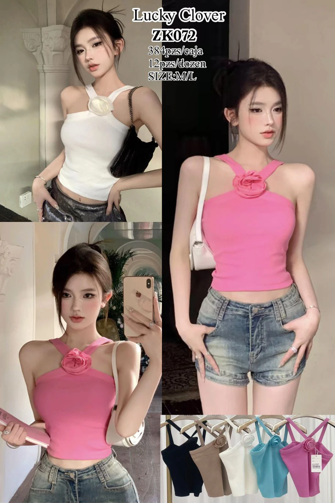Top corto con cuello halter y flor-ZK072