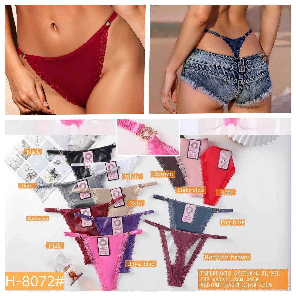 Tangas ajustables de encaje para mujer-H8072