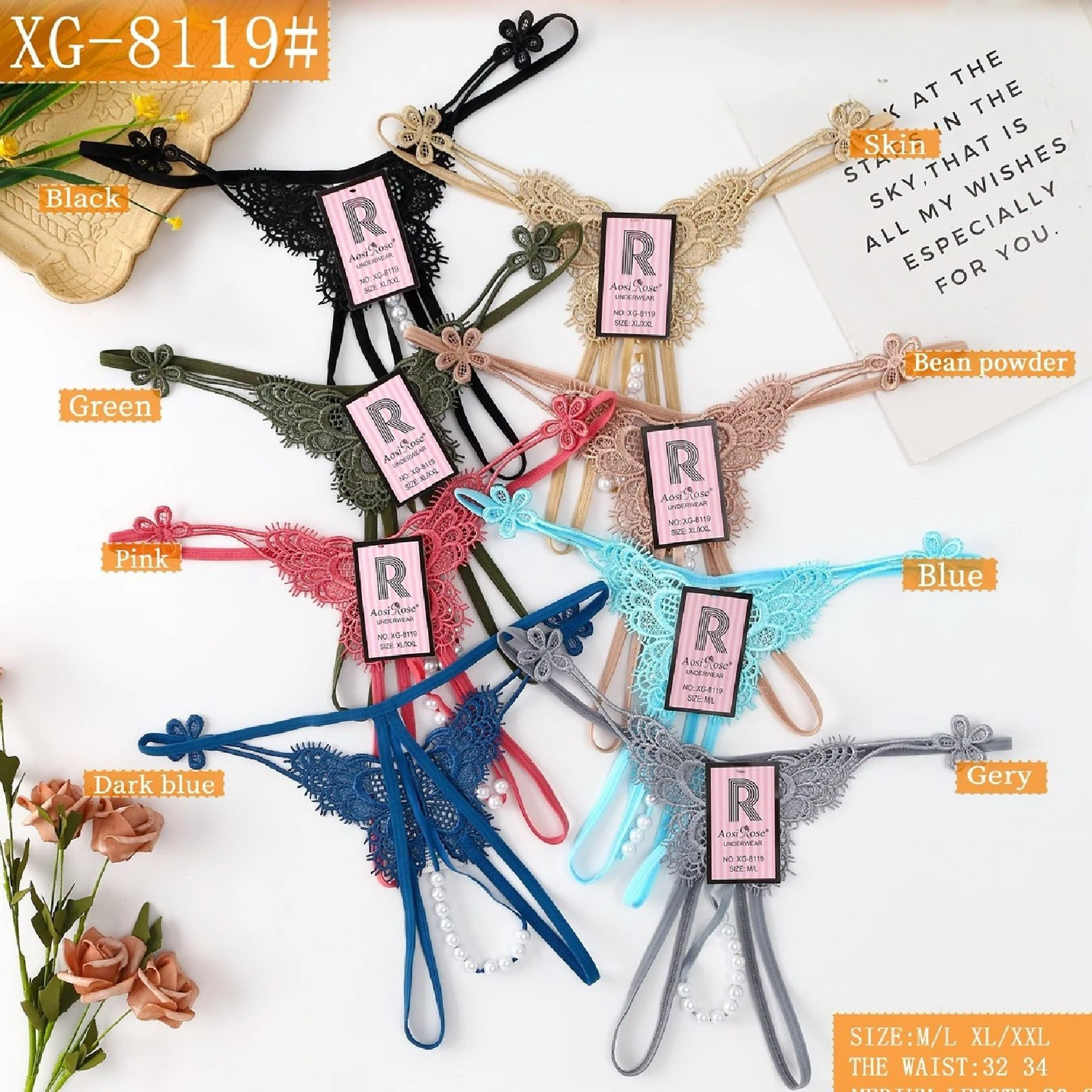 Bragas de encaje con perlas-XG-8119
