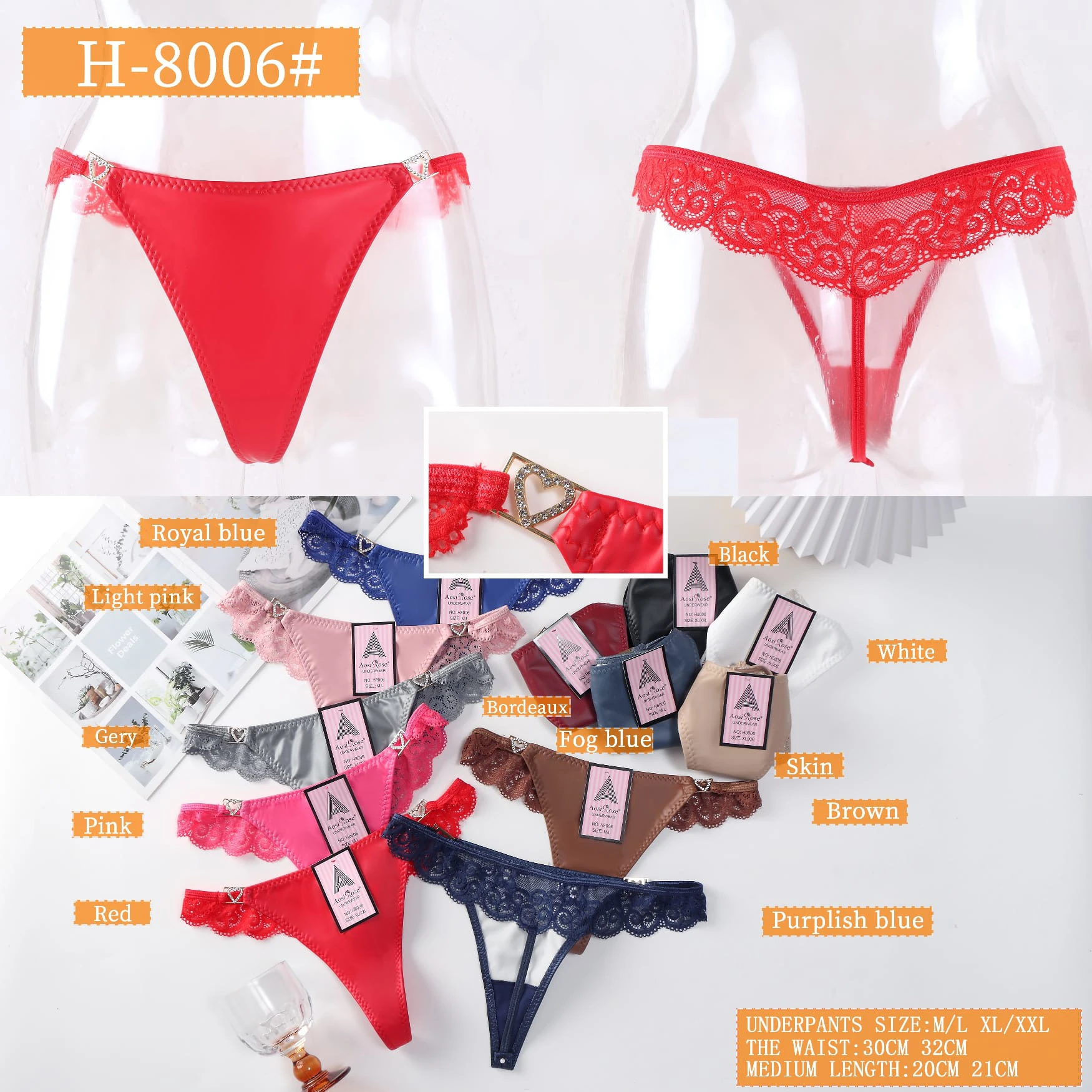 Braguitas tipo tanga de encaje-H-8006