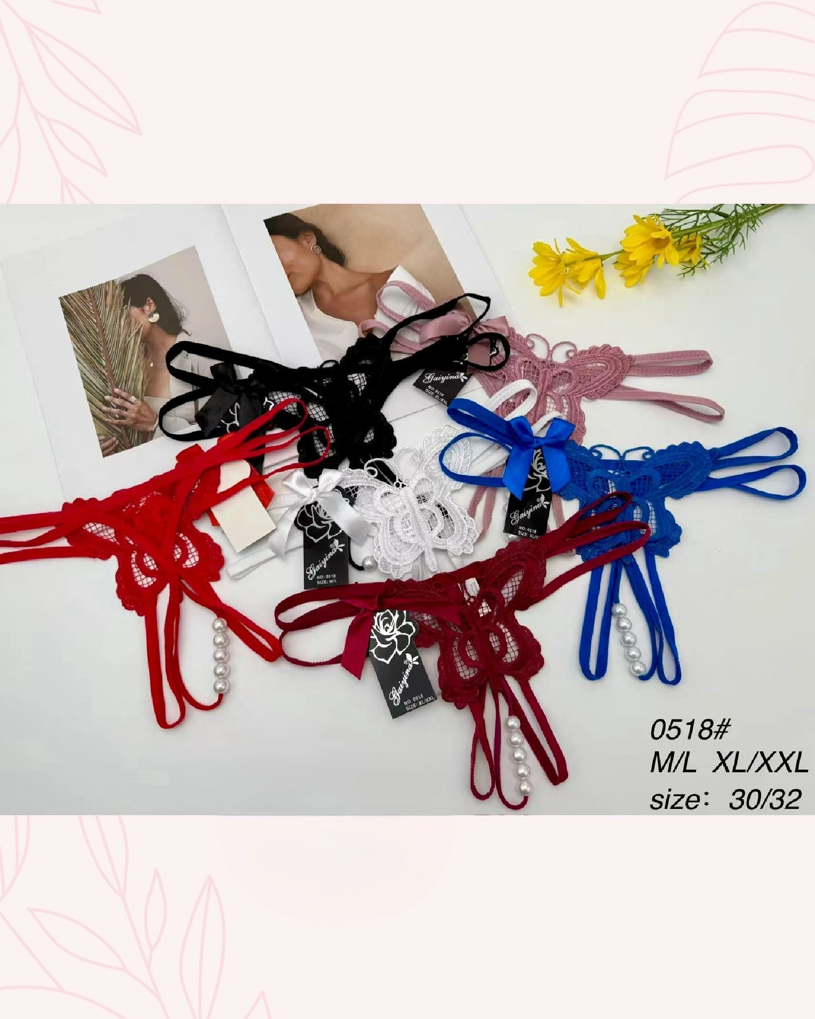 Tangas de encaje con diseño de mariposa y perlas-0518