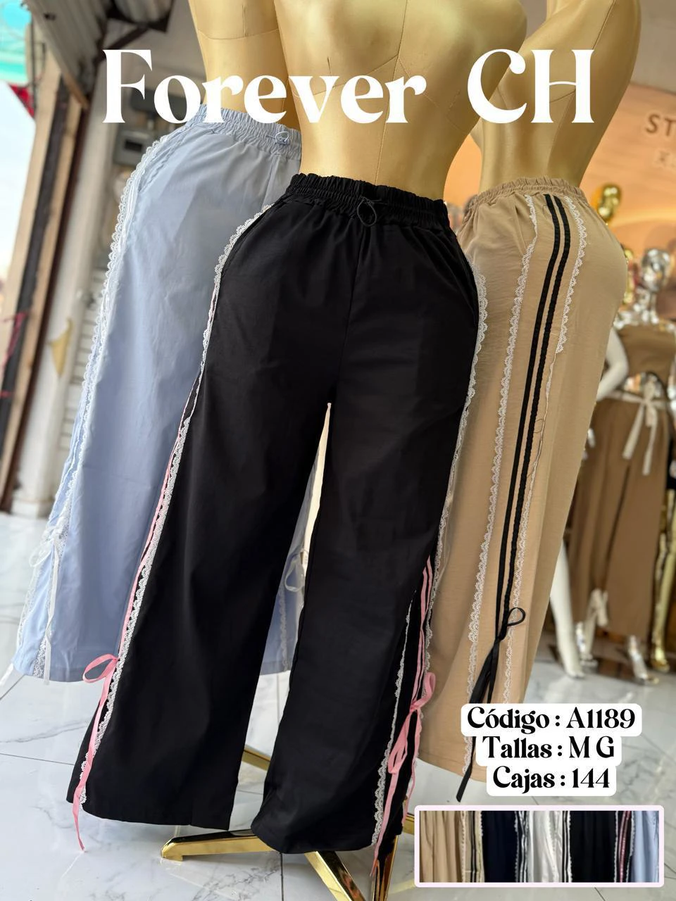 Pantalón Palazzo Mujer Forever CH con Encaje y Cinta-A1189