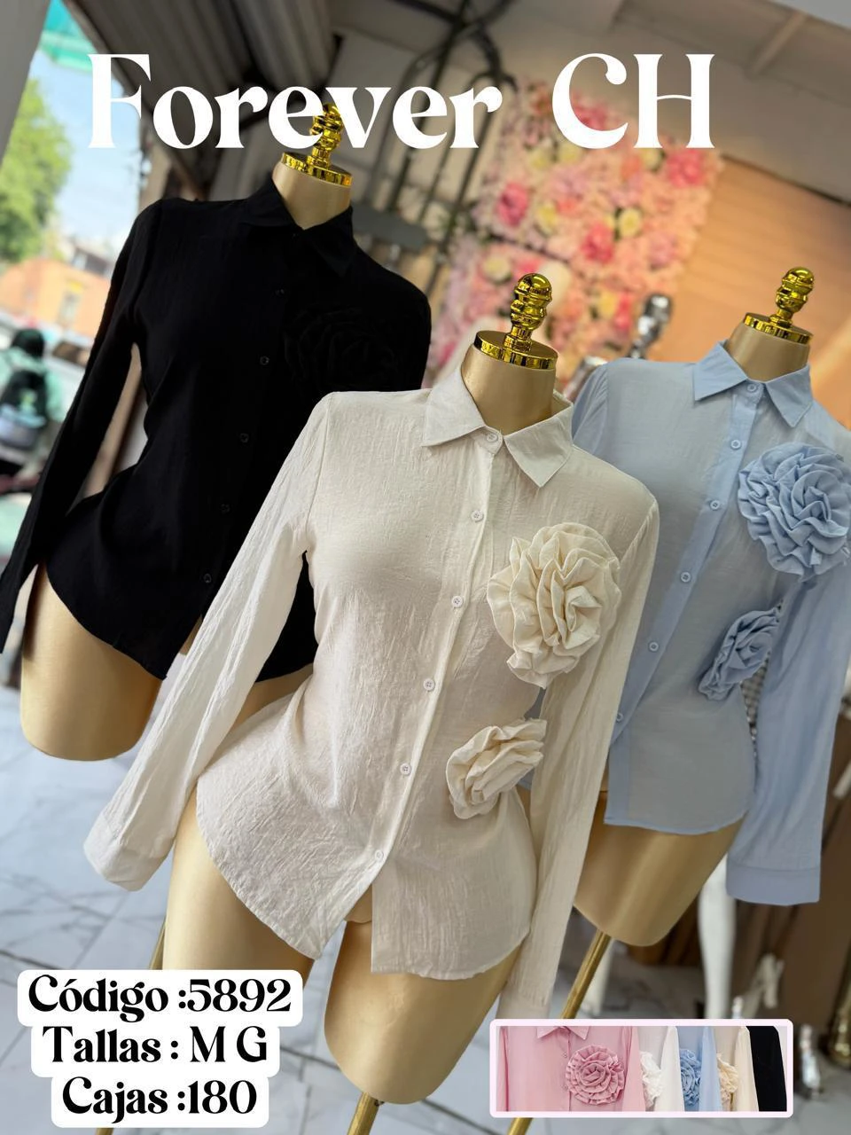 Camisa de manga larga con flores Forever CH-5892