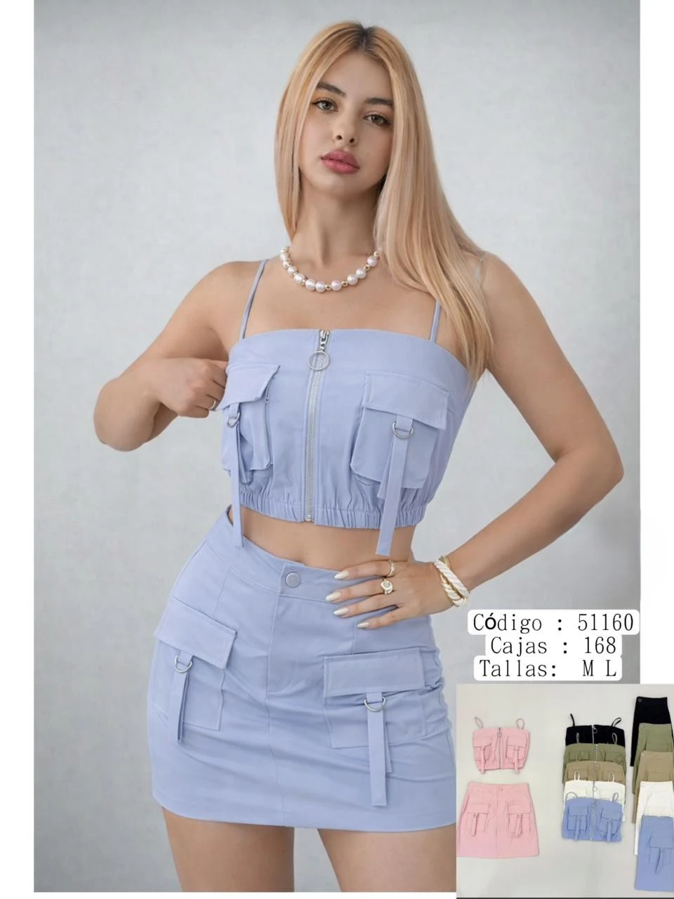 Conjunto de crop top y mini falda-51160