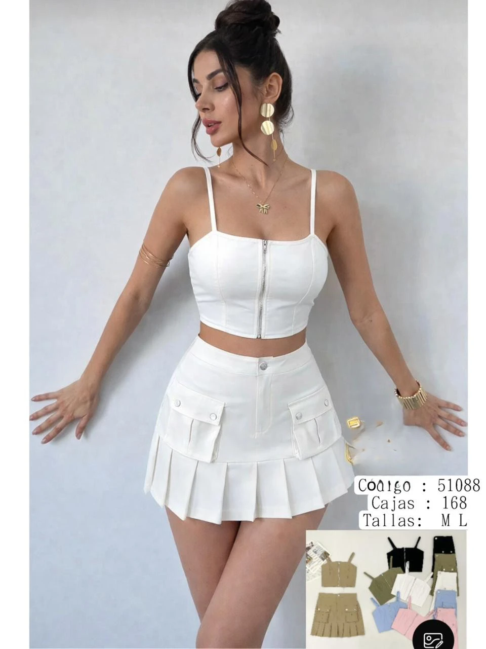 Conjunto de Crop Top y Minifalda Plisada-51088