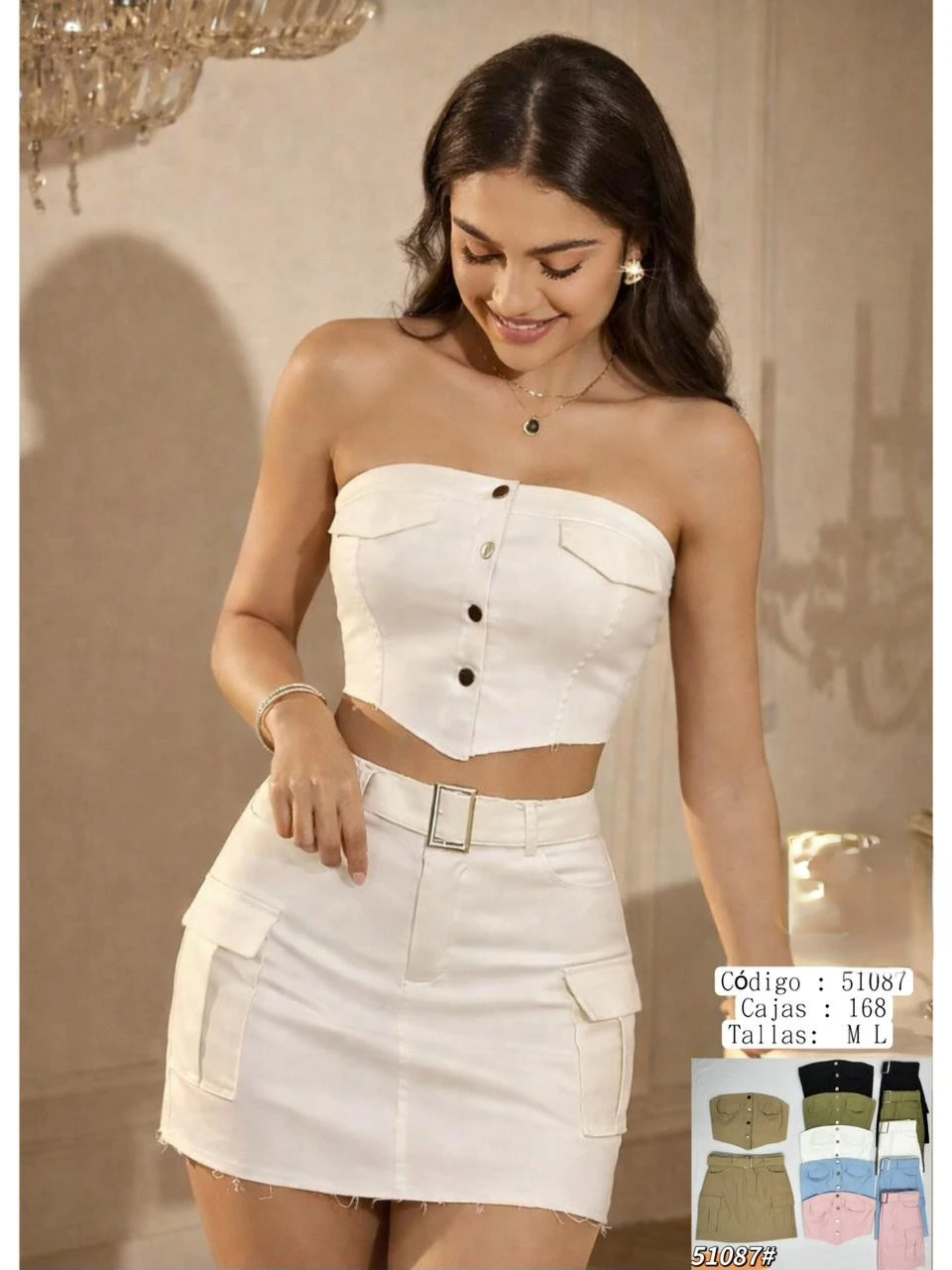 Conjunto de top strapless y minifalda cargo-51087