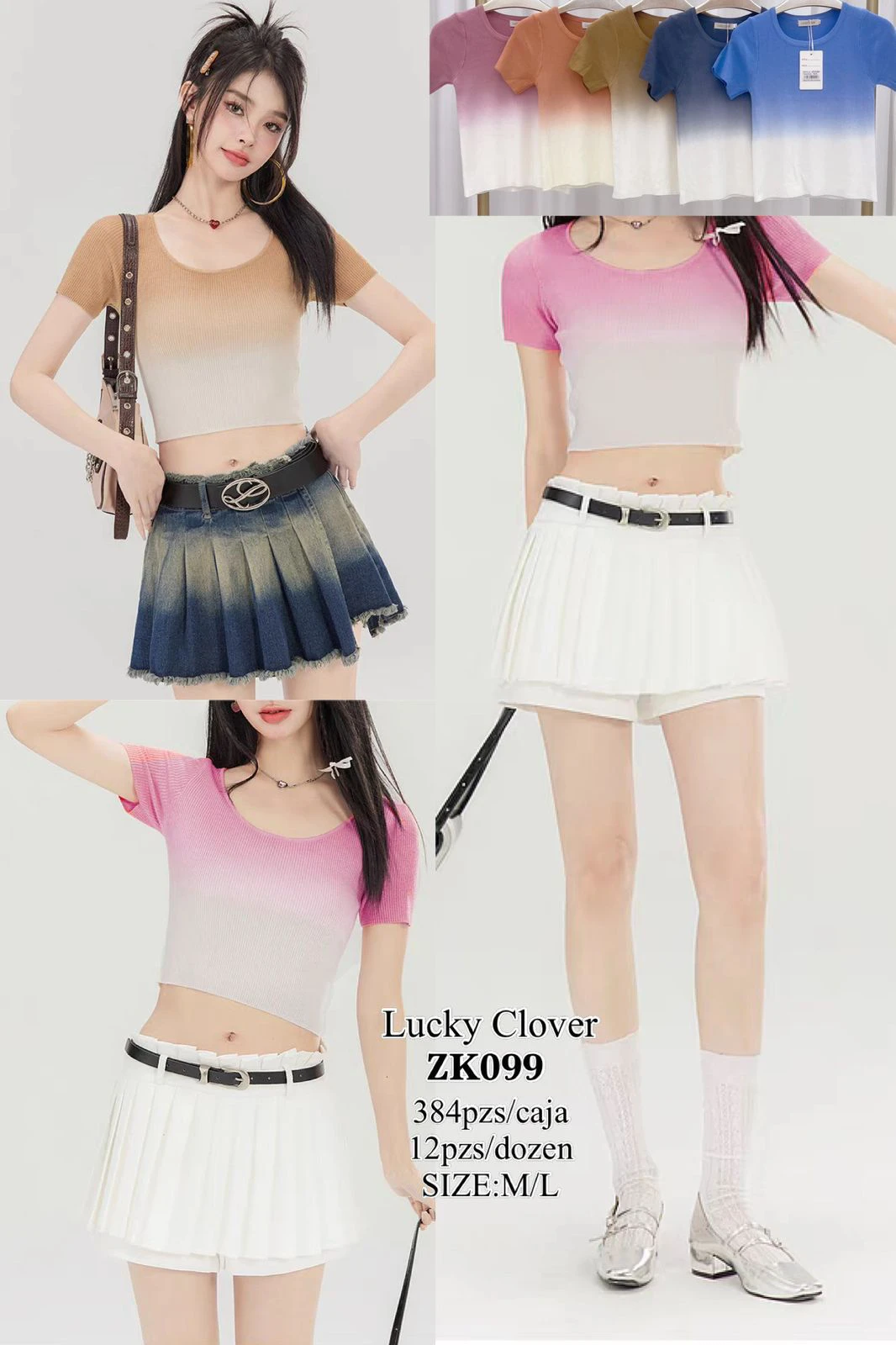Blusa de manga corta con efecto degradado-ZK099