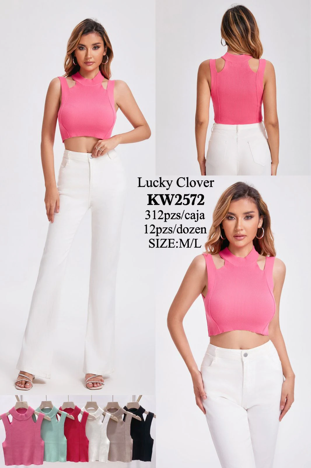 Crop Top de Punto Acanalado Sin Mangas-KW2572
