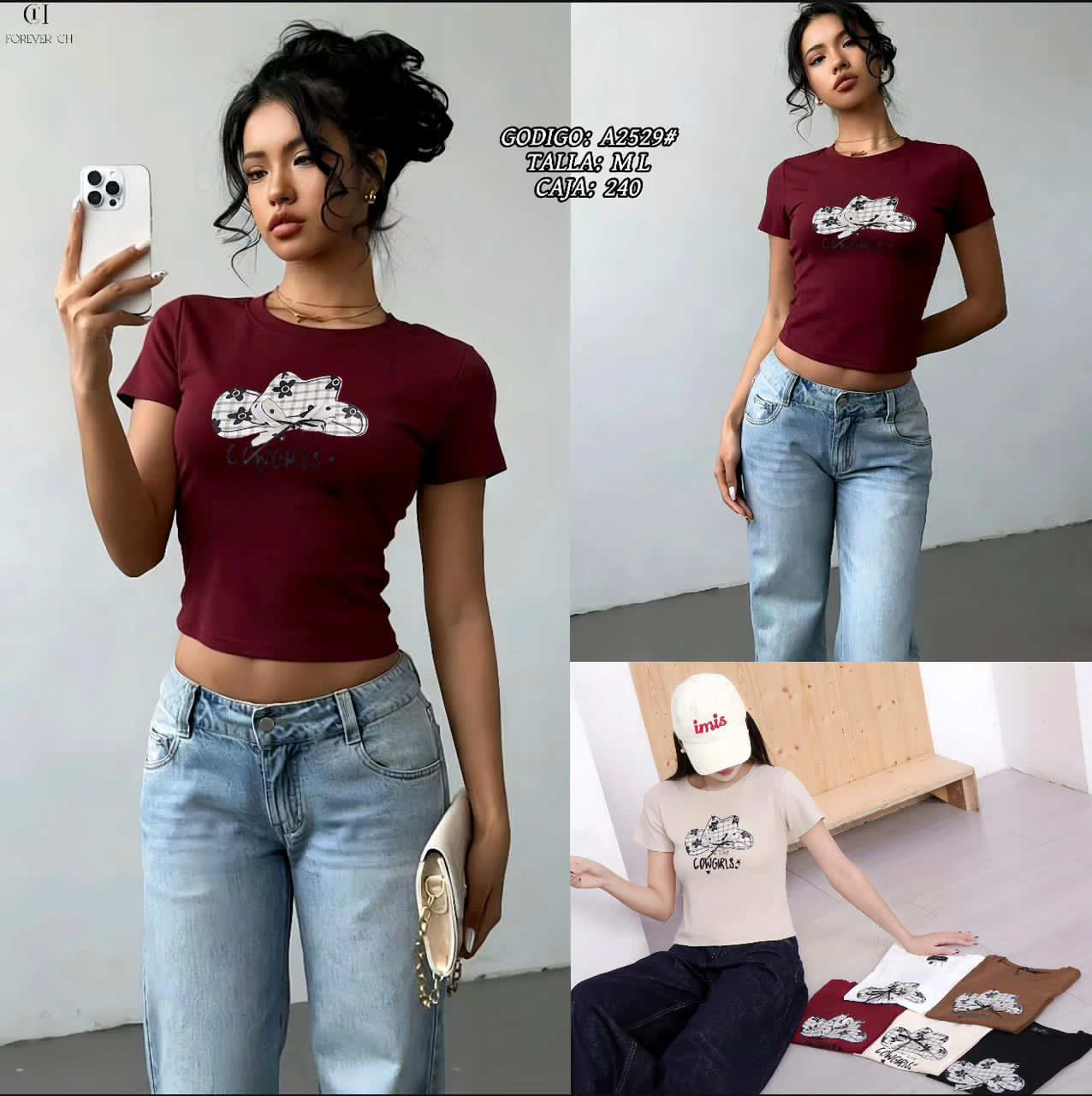 Playera Estampada de Vaquera-A2529