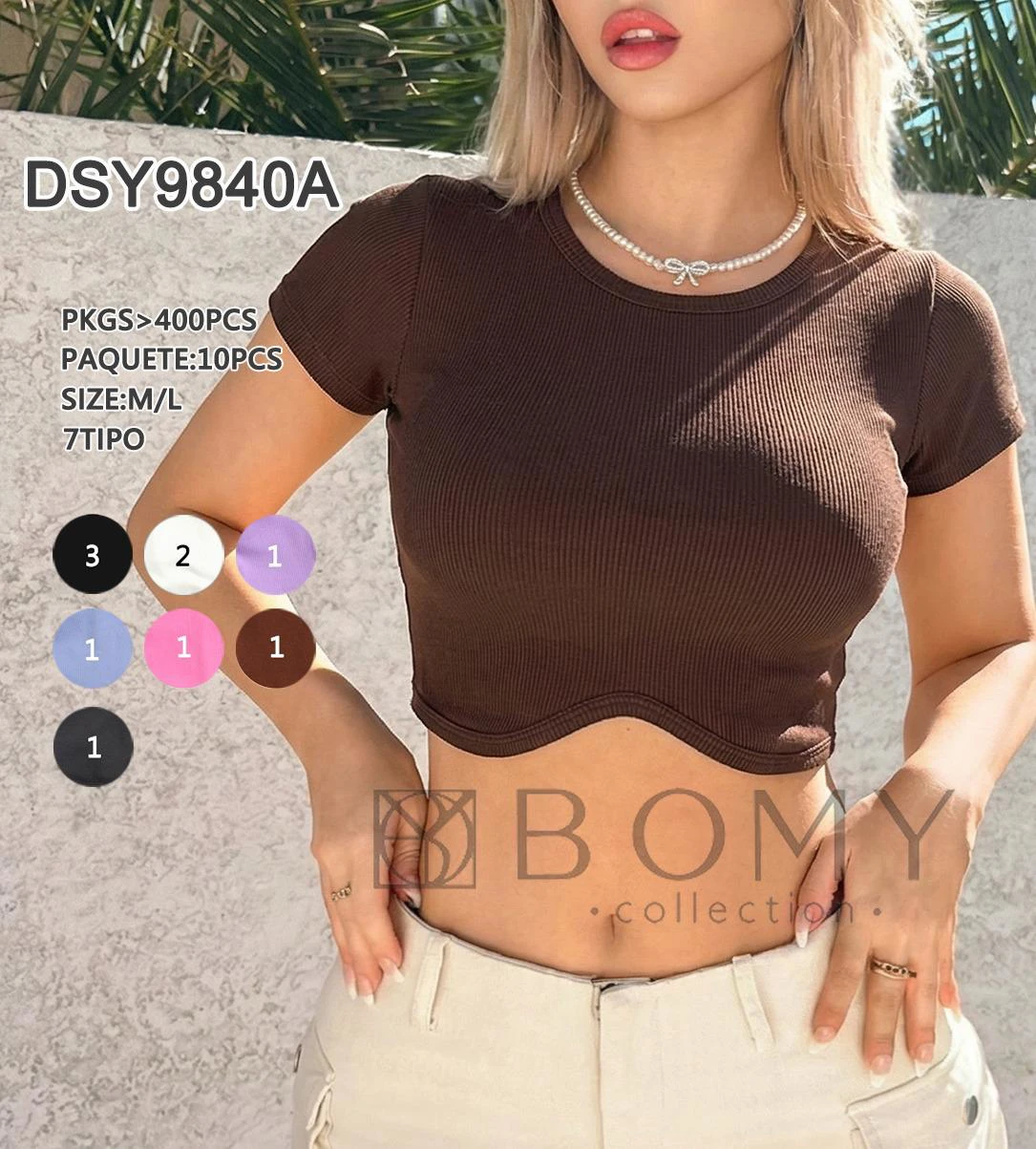 Crop top acanalado de manga corta-DSY9840A