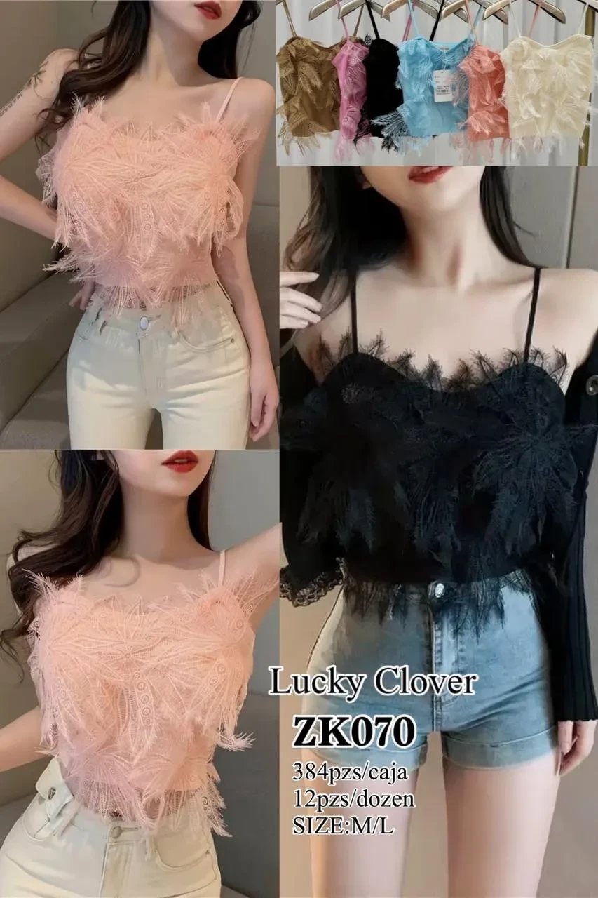 Crop Top de encaje con flecos-ZK070