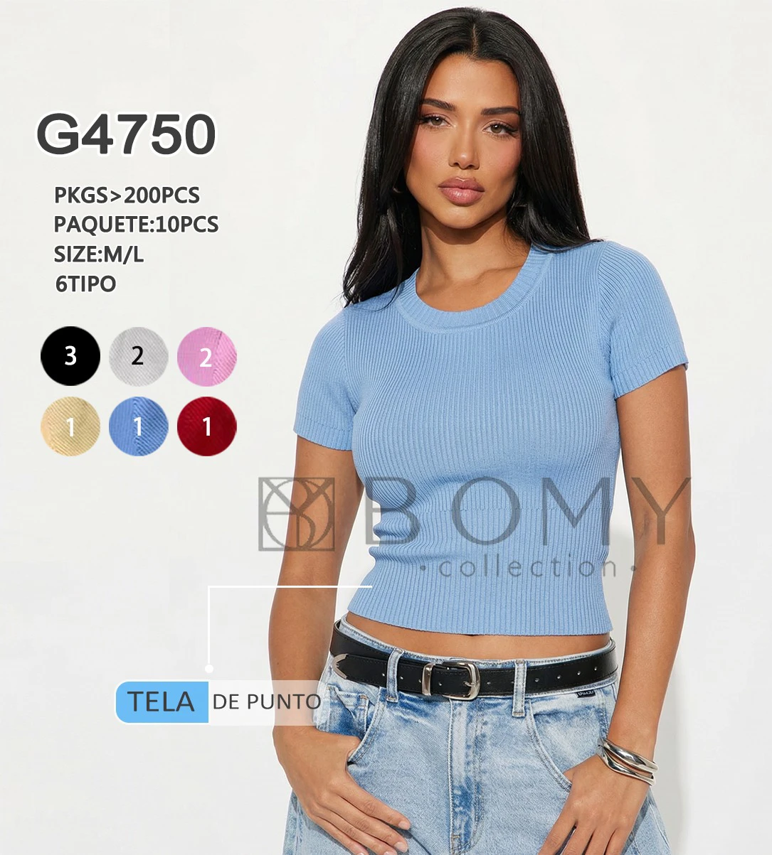 Top de punto de manga corta-G4750
