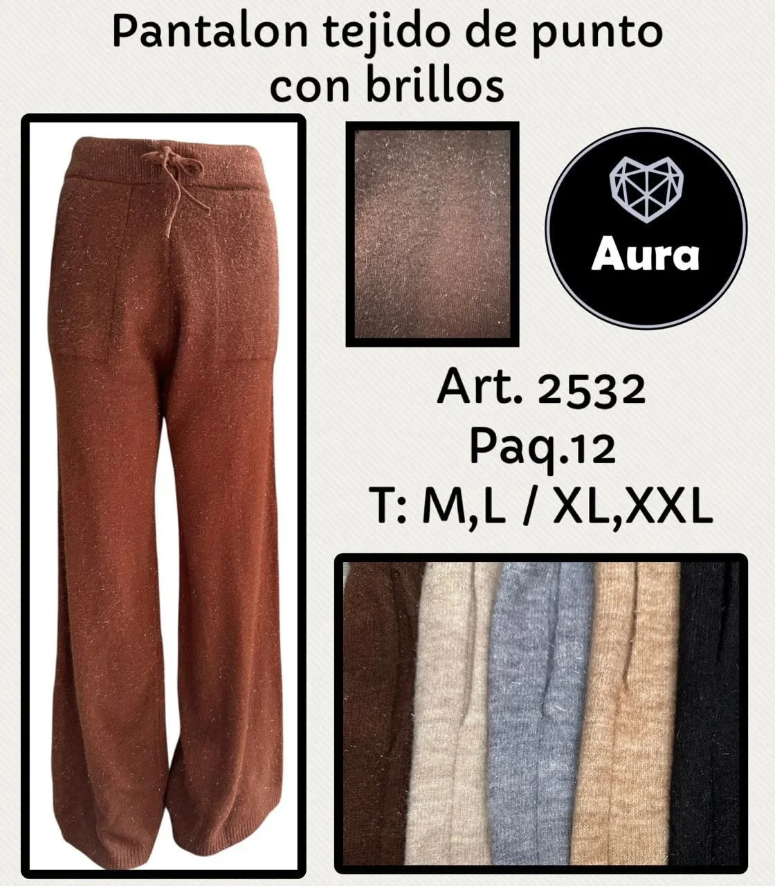 Pantalón tejido de punto con brillos Aura-2532