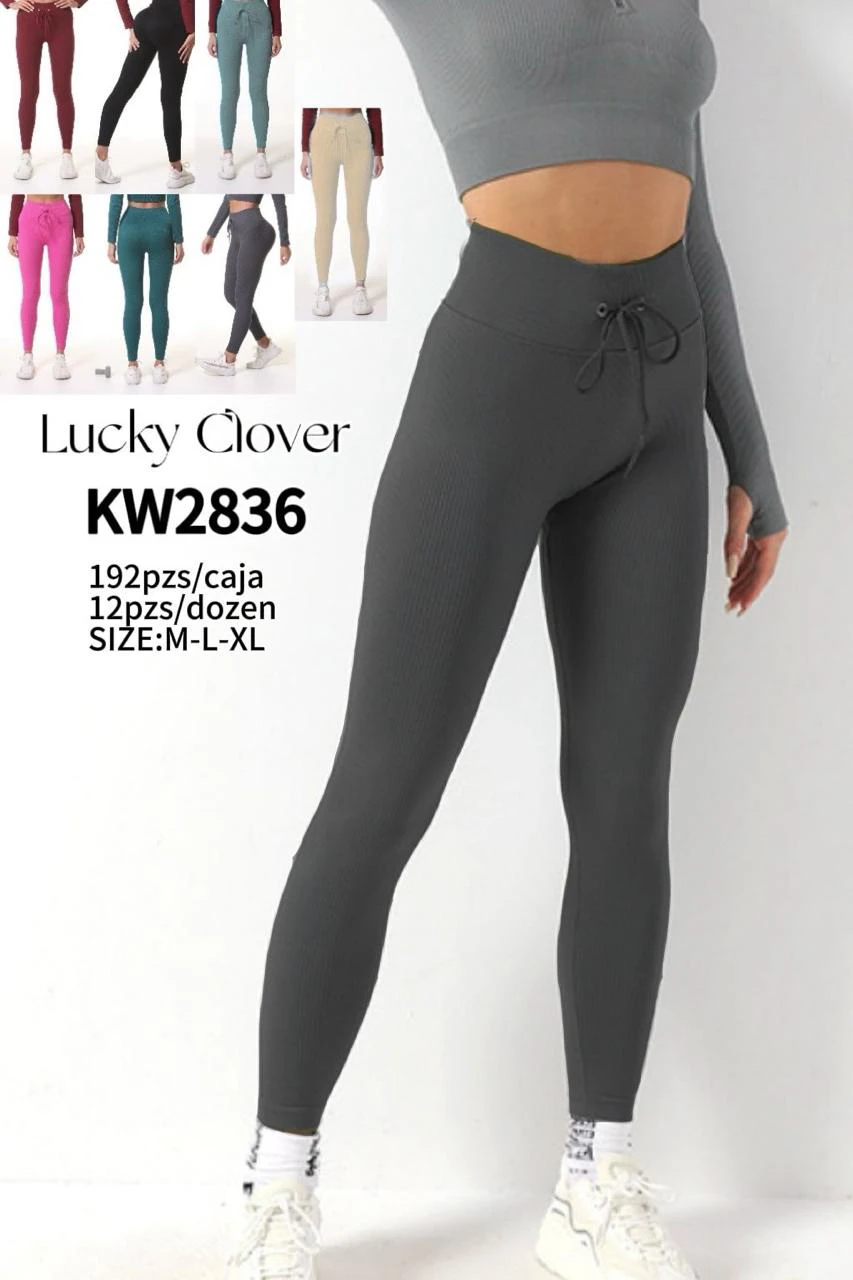 Leggings deportivos acanalados con cordón-KW2836