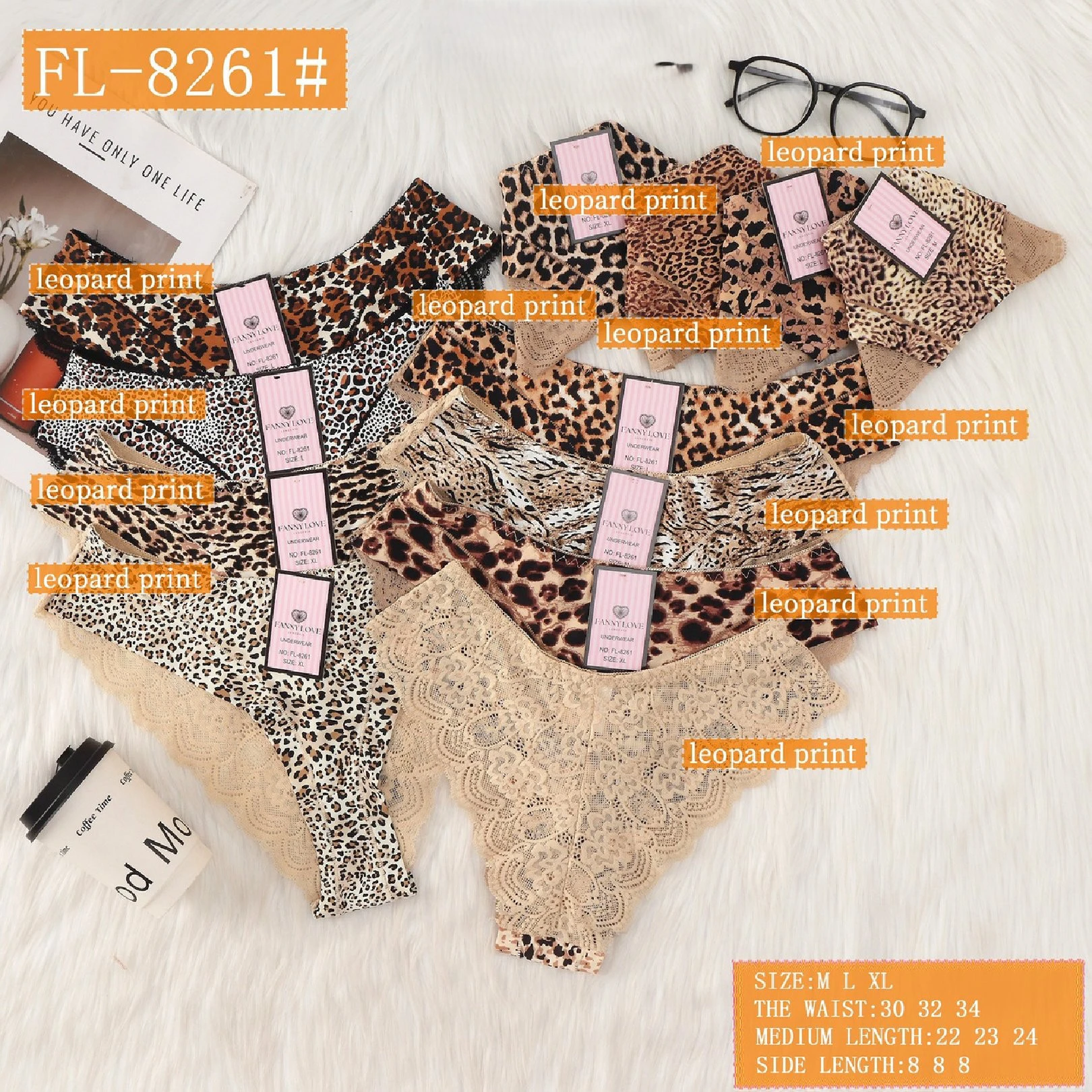 Braguitas de encaje con estampado de leopardo para mujer-FL-8261