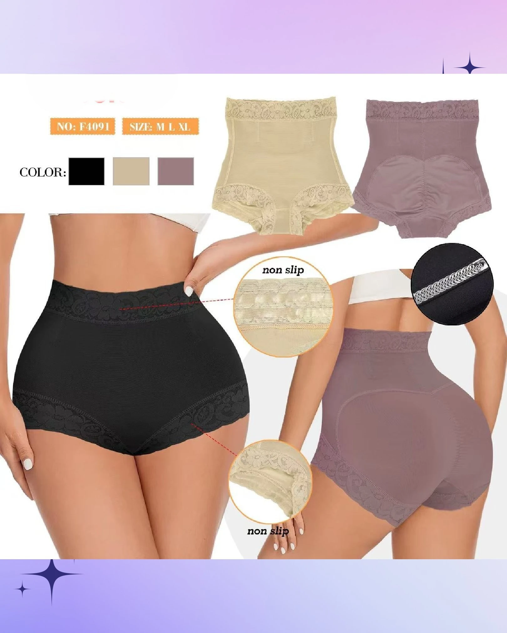 Faja panty de cintura alta con encaje-F4091