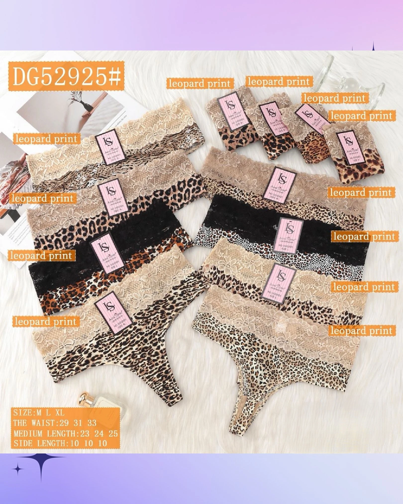 Tangas de encaje con estampado de leopardo-DG52925