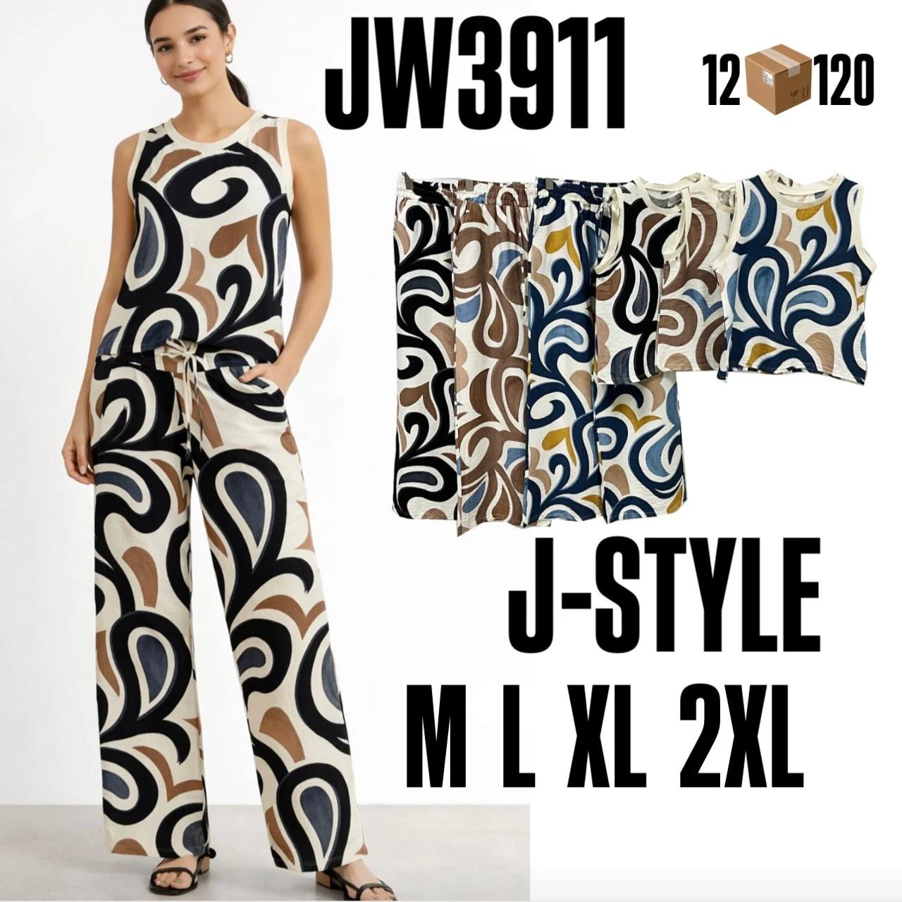 Conjunto de top sin mangas y pantalón de pierna ancha-JW3911
