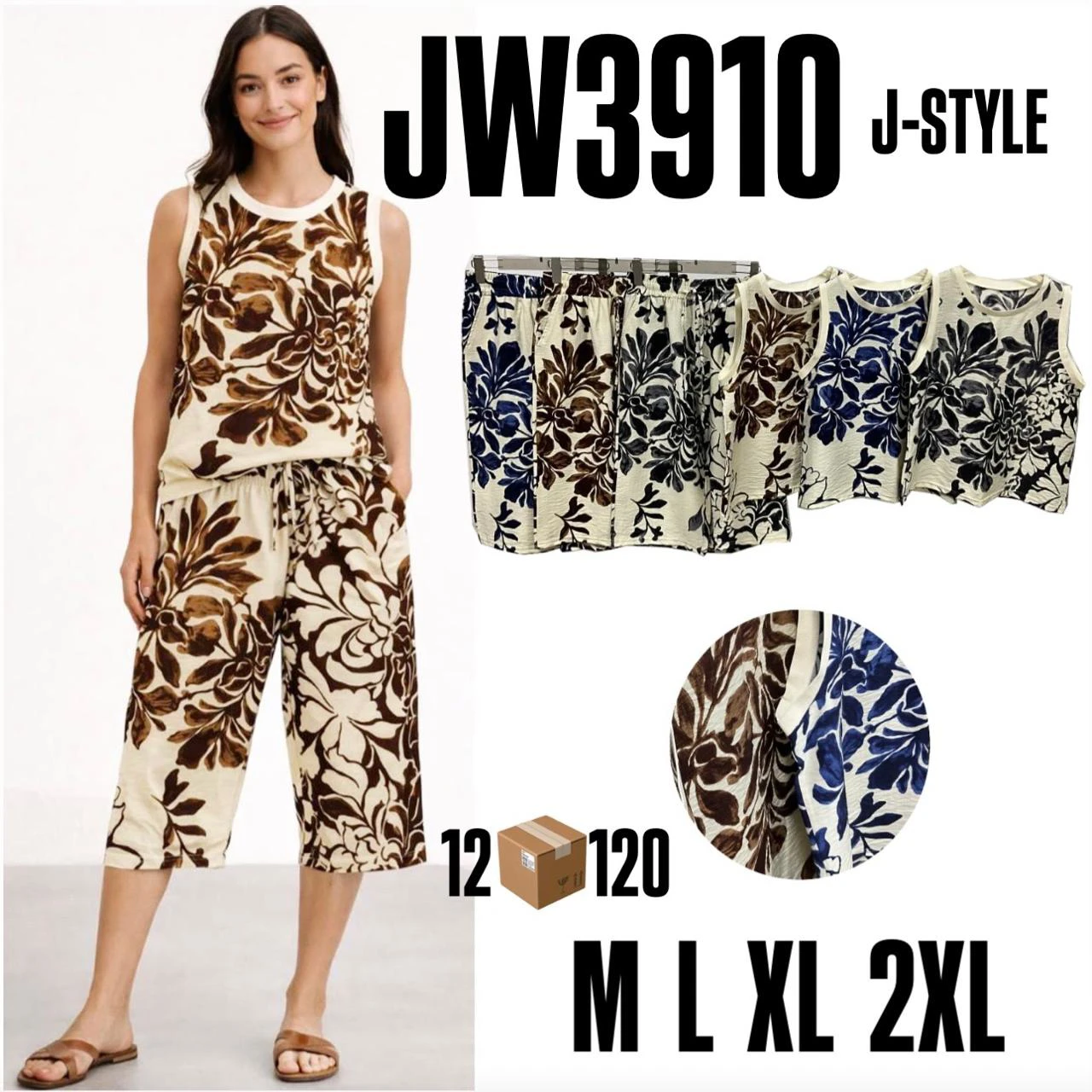 Conjunto de top sin mangas y pantalón capri estampado-JW3910
