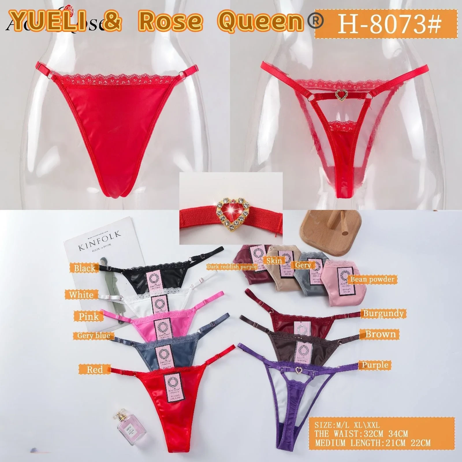 Braguitas tipo tanga de encaje Rose Queen-H-8073#