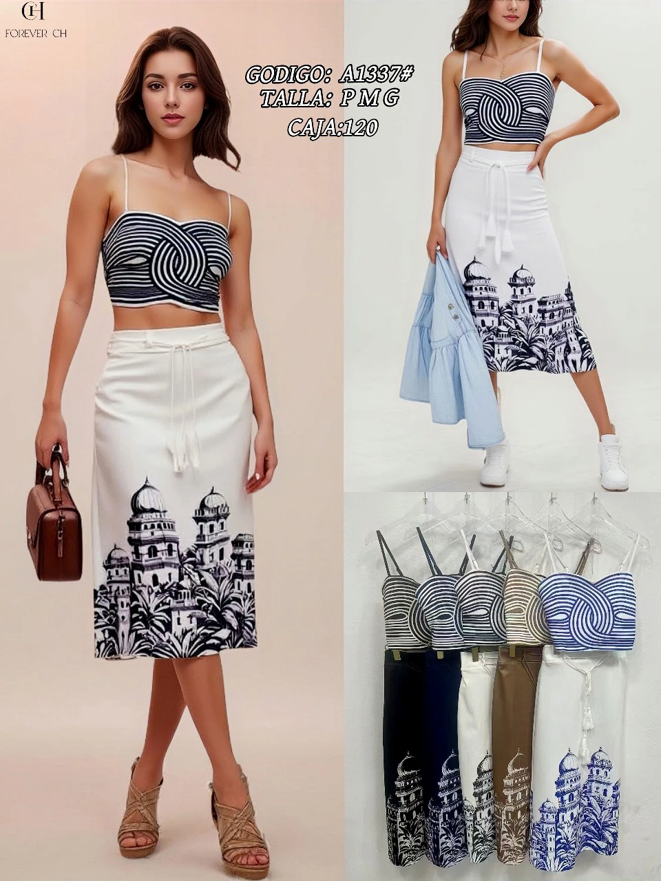 Conjunto Crop Top y Falda con Estampado-A1337