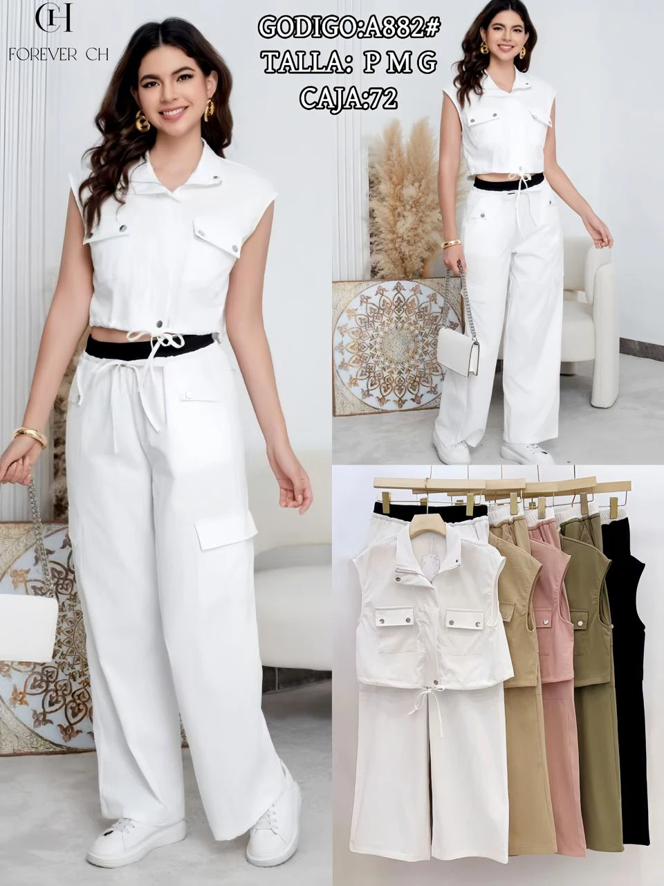 Conjunto crop top y pantalón cargo-A882