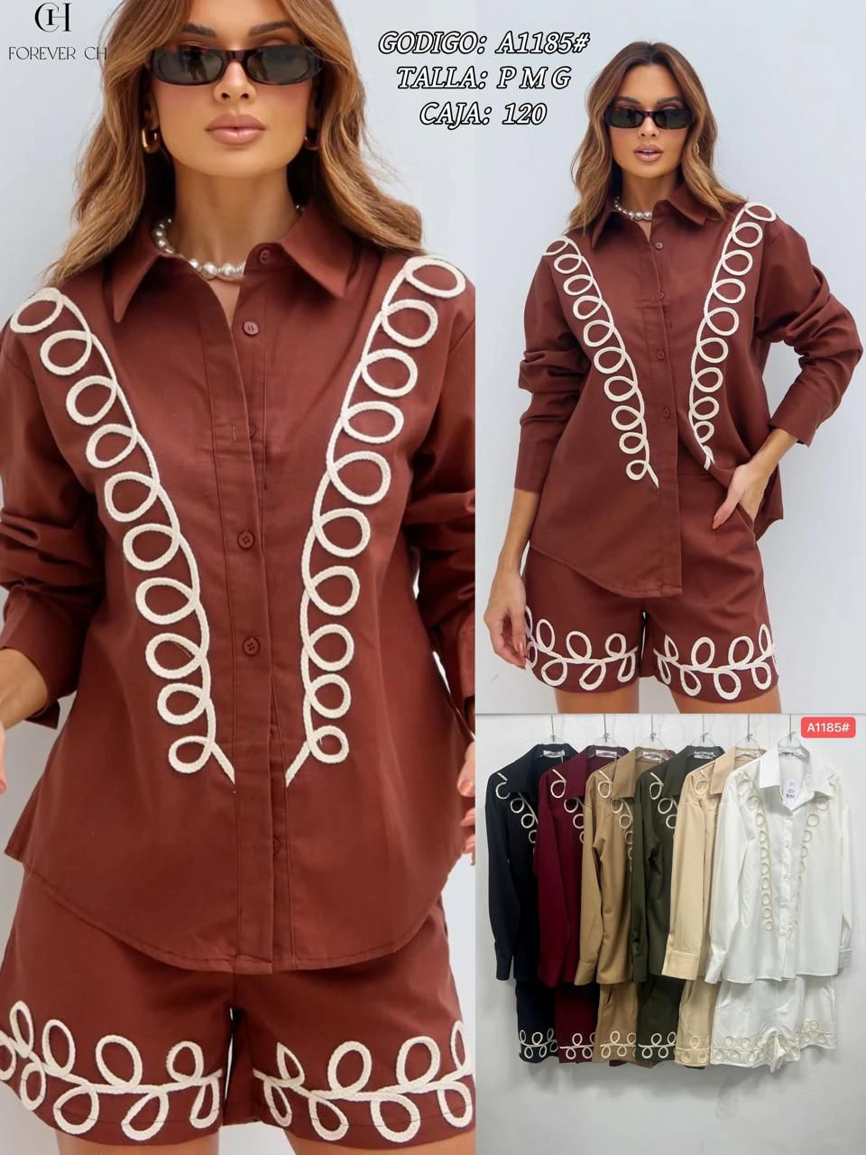 Conjunto de camisa y shorts con bordado-A1185