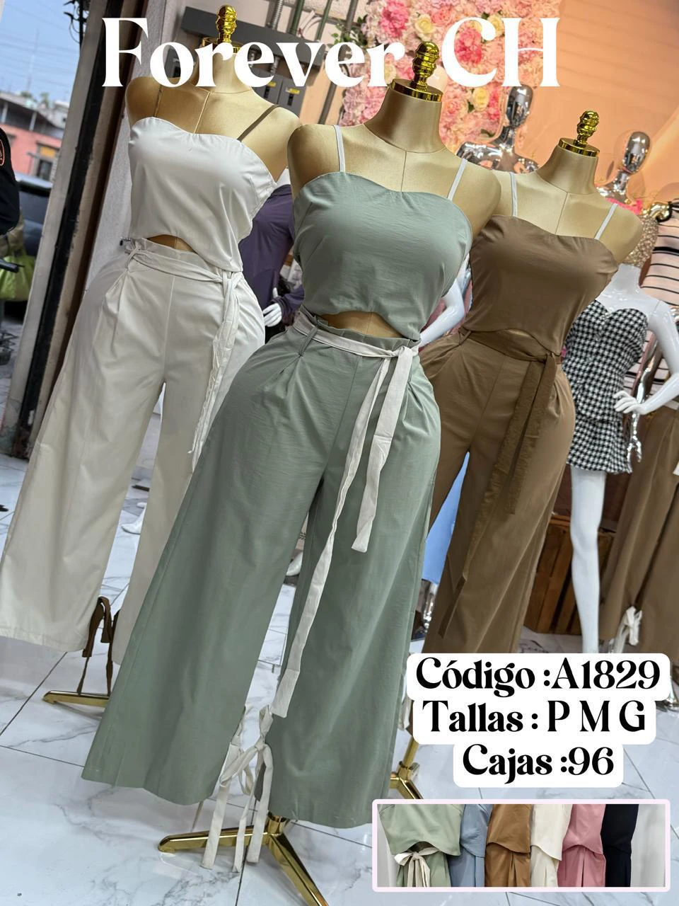 Conjunto de top y pantalón para mujer-A1829