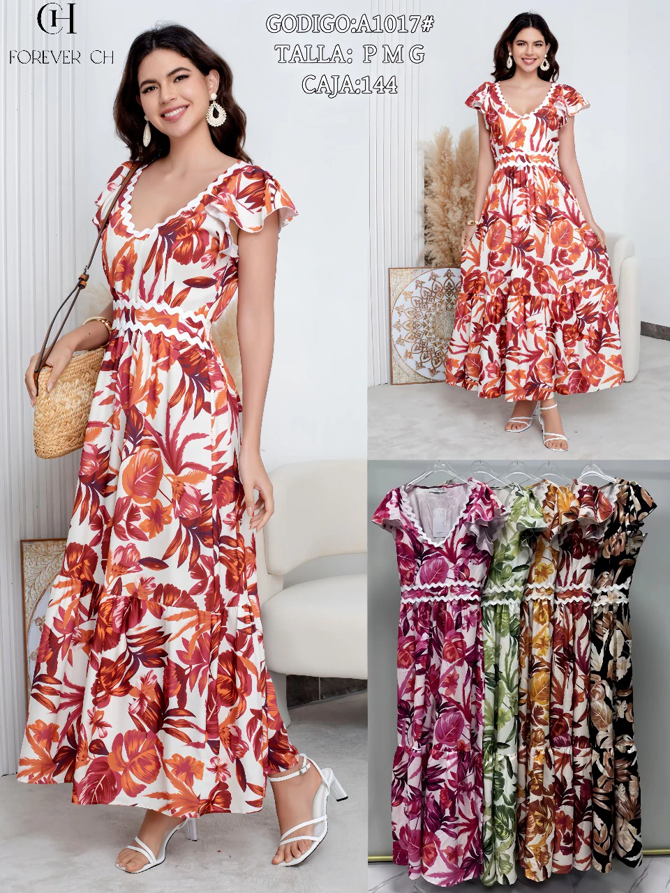 Vestido floral con detalle ondulado-A1017