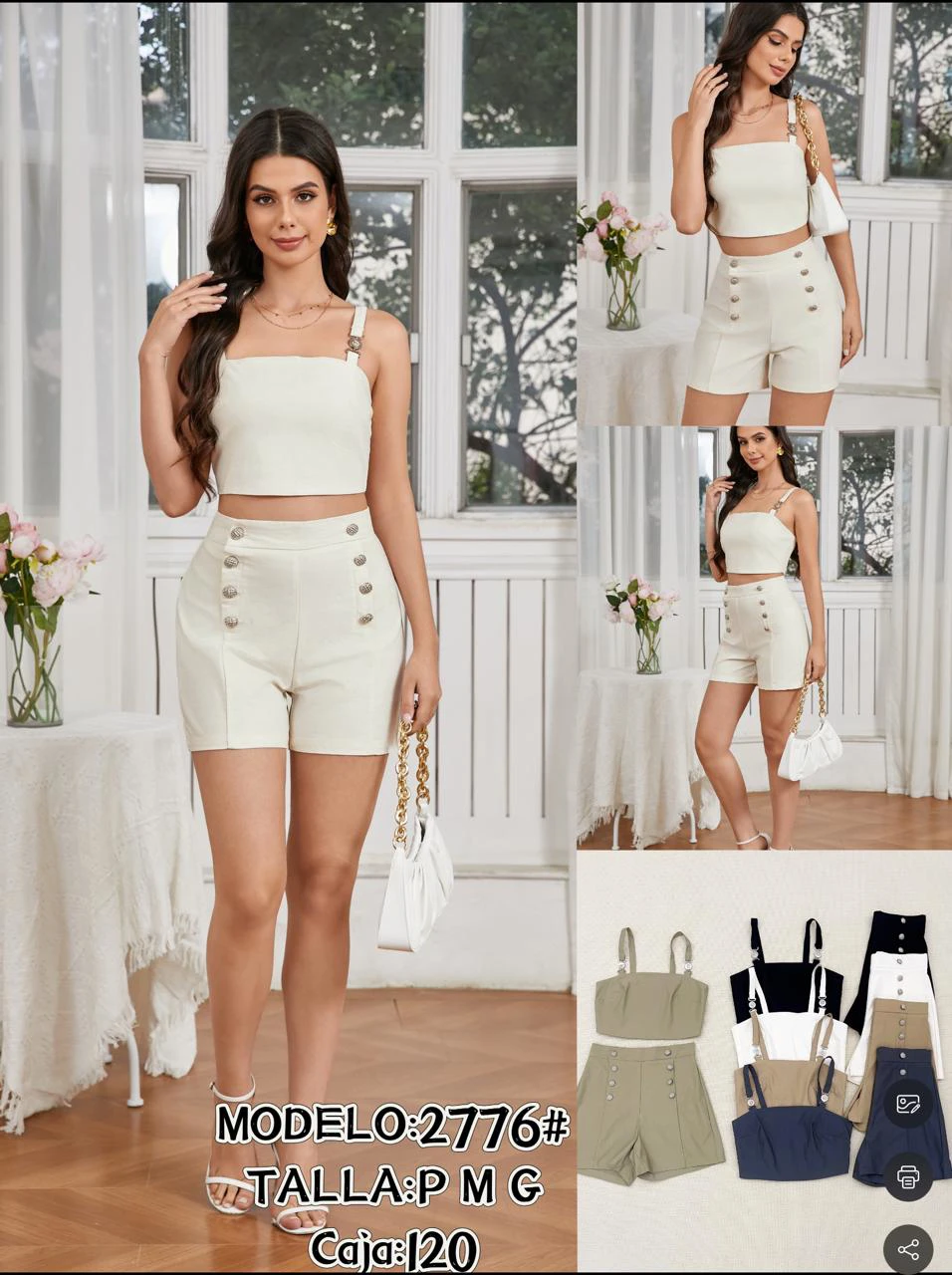 Conjunto de Top de Tirantes y Shorts con Botones-2776