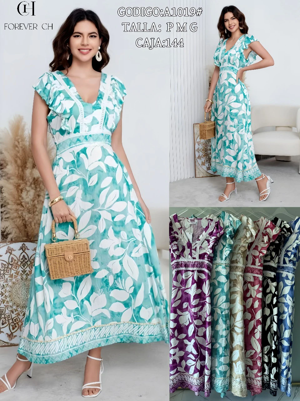 Vestido largo estampado floral-A1019