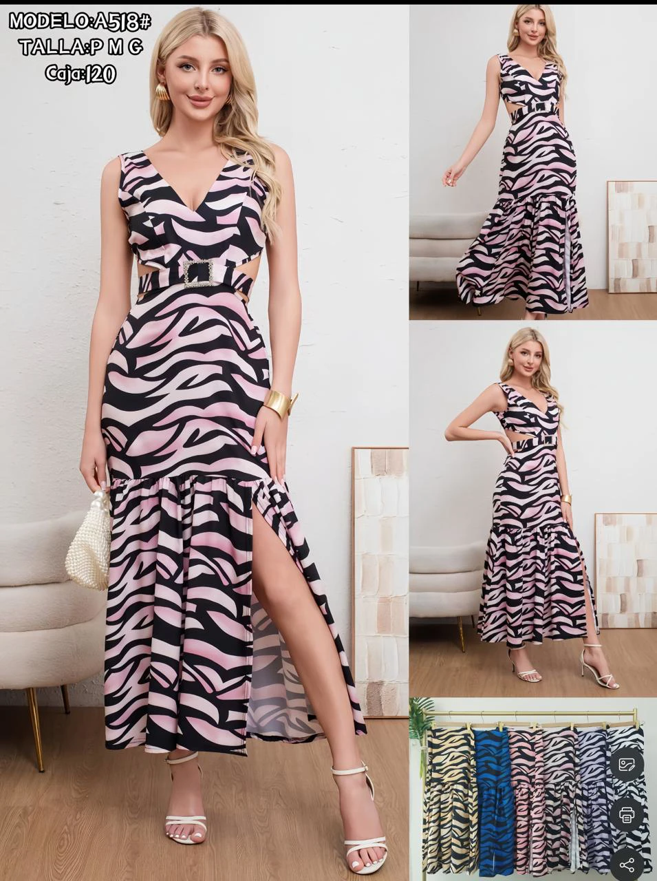 Vestido largo con estampado y cuello V-A518