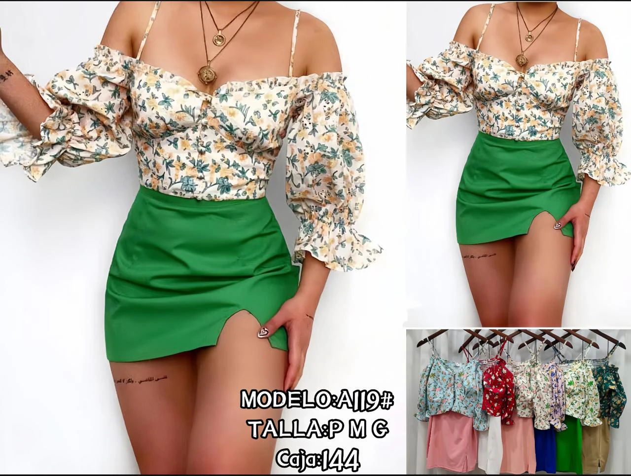 Vestido corto floral con mangas-A119