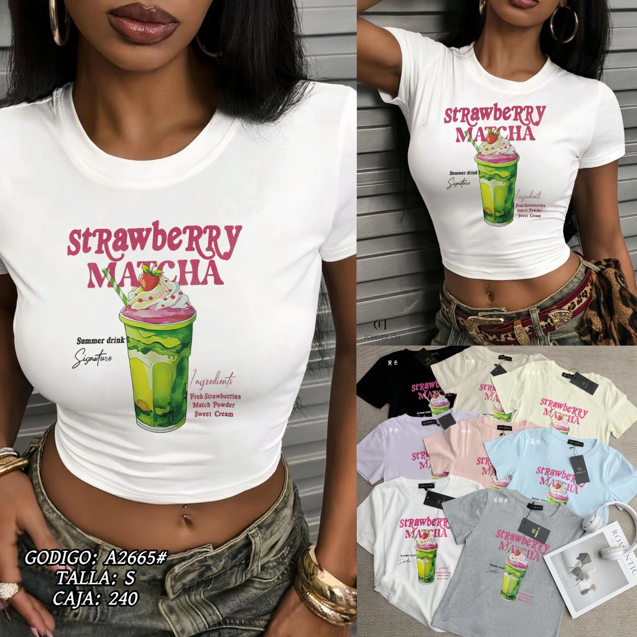 Blusa Crop Top Estampado Strawberry Matcha-A2665