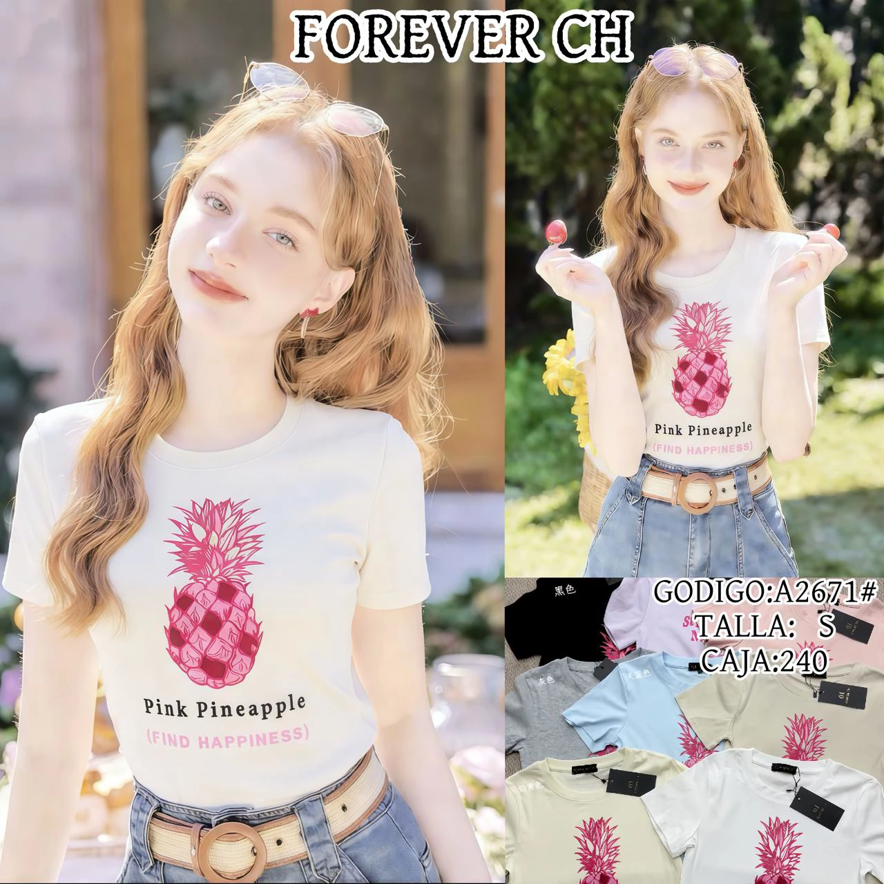 Playera con estampado de piña-A2671