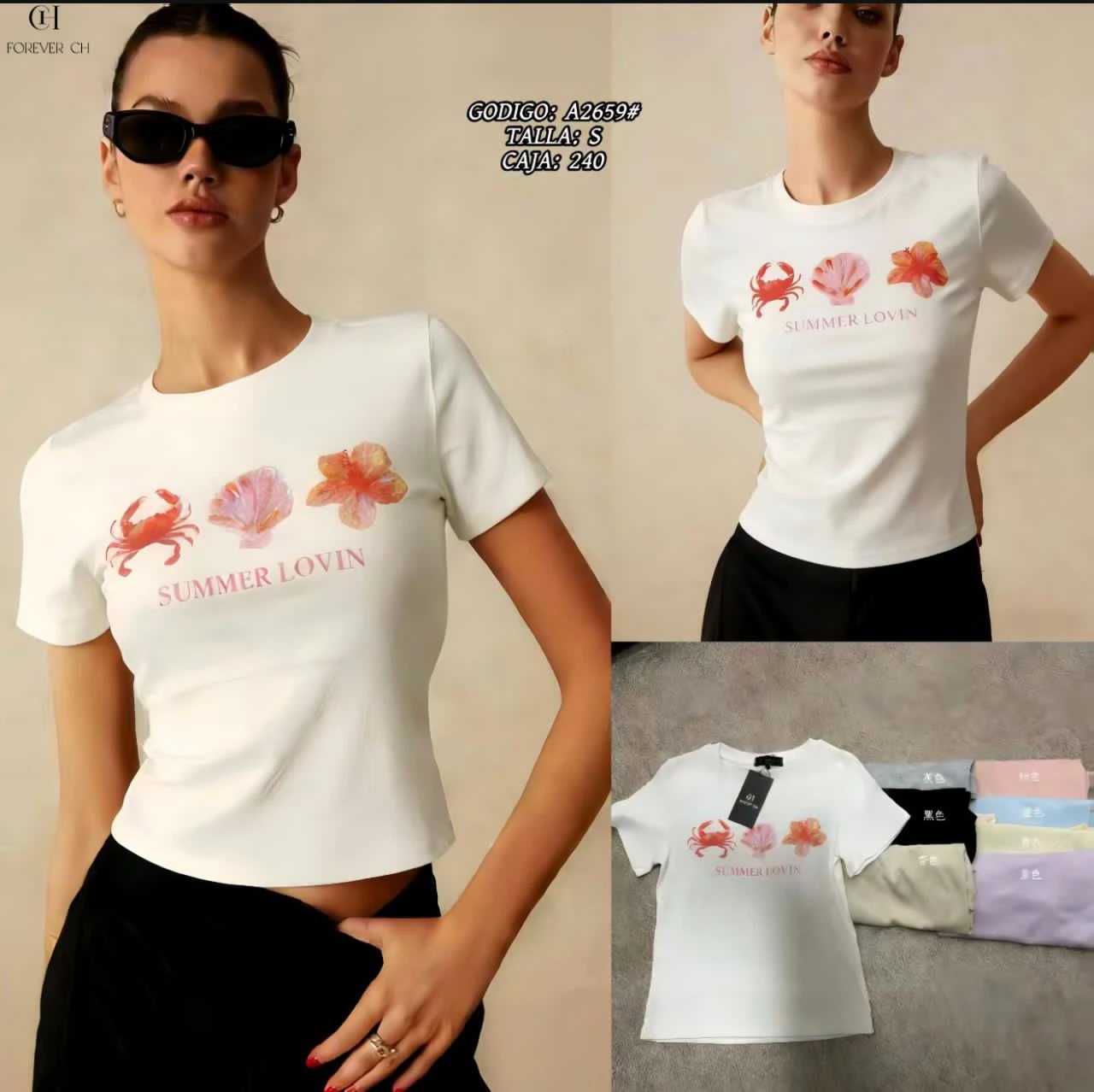 Playera de manga corta con estampado de verano-A2659
