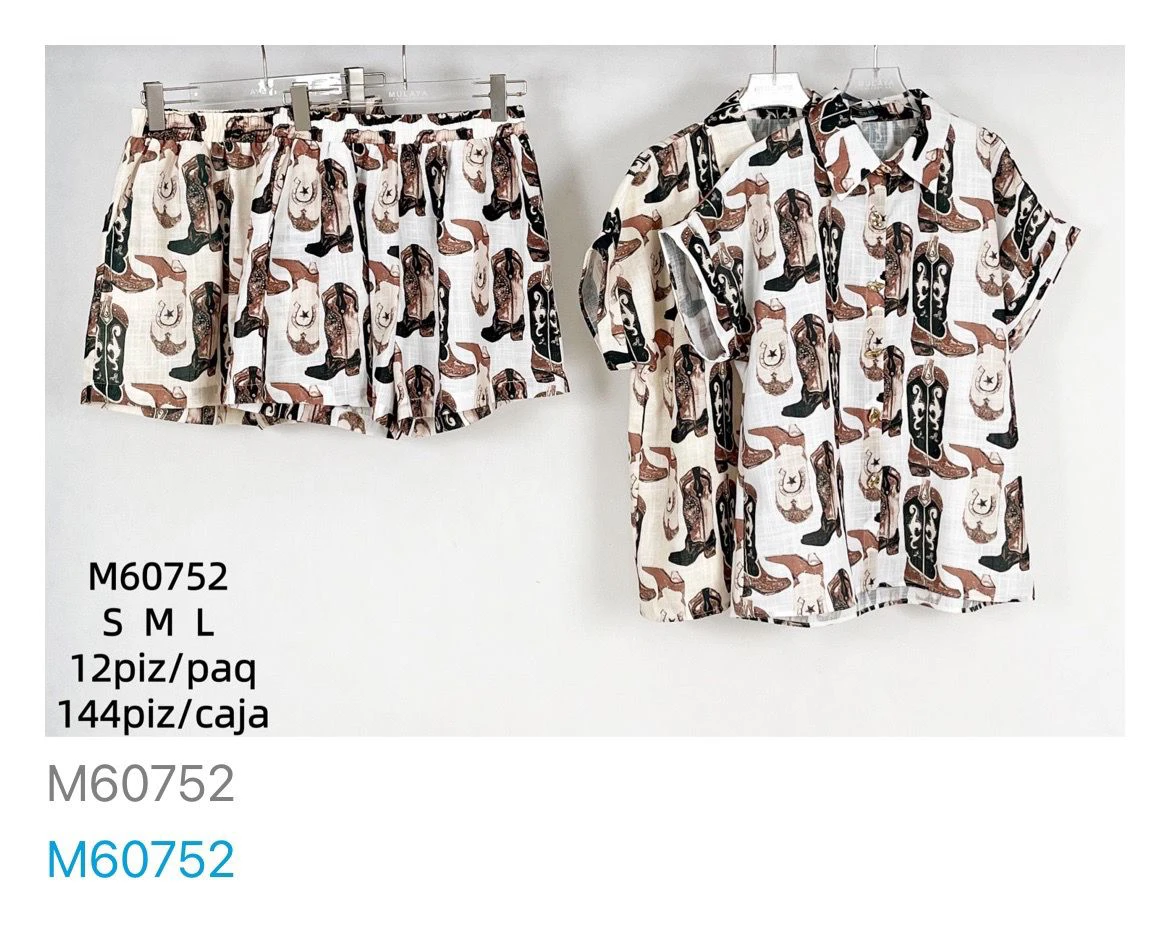 Conjunto de camisa y shorts con estampado de botas vaqueras-M60752
