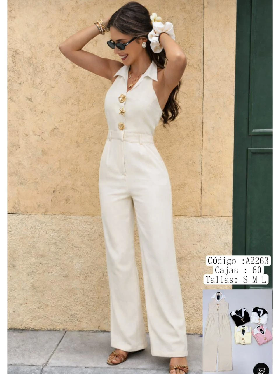 Jumpsuit Halter con Botones Decorativos-A2263