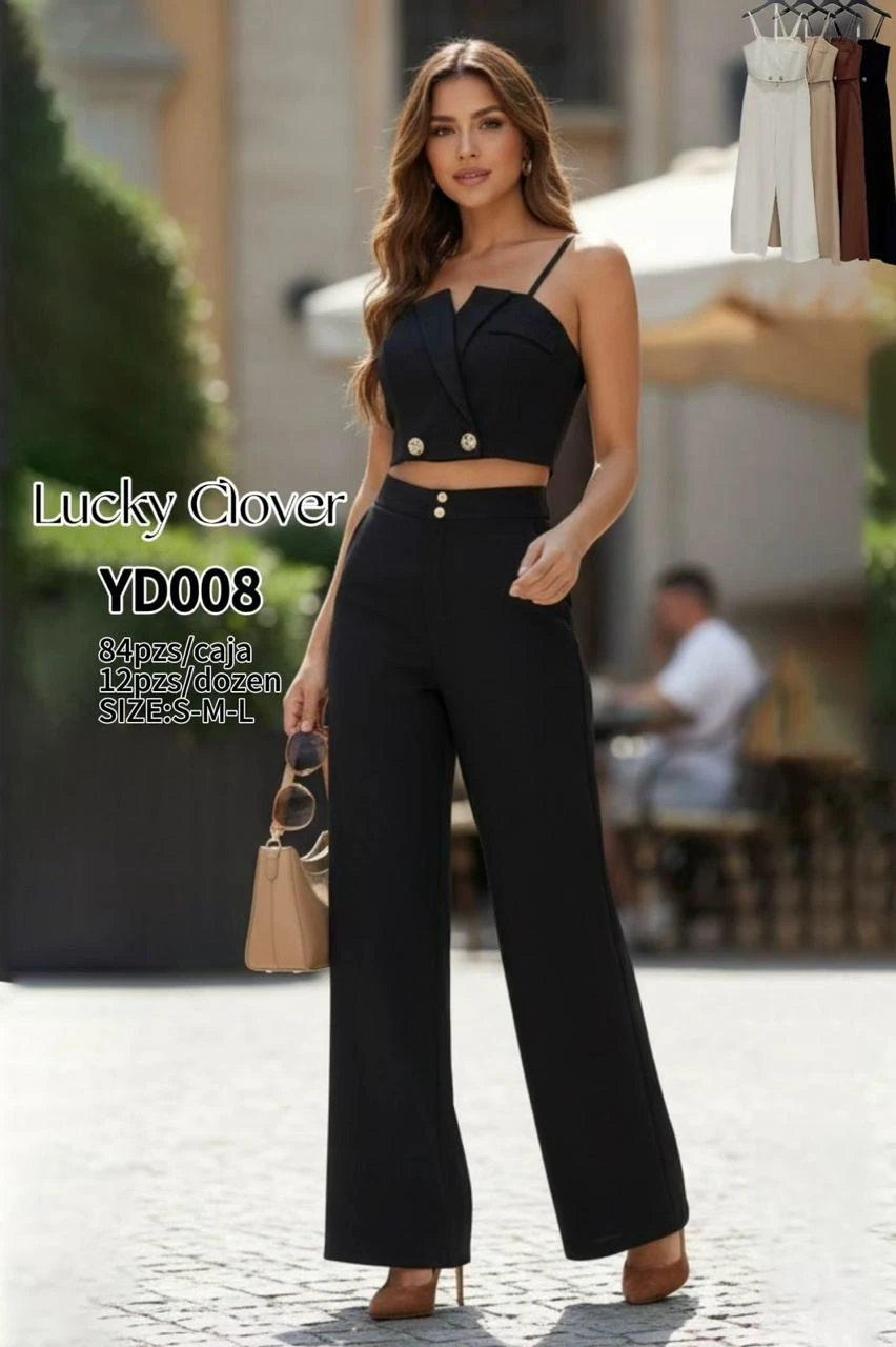 Conjunto de crop top y pantalón de pierna ancha-YD008