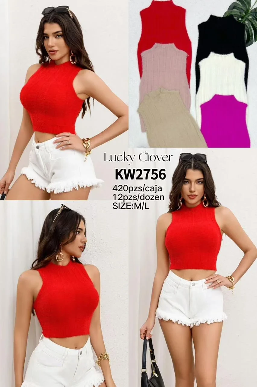 Blusa de punto sin mangas-KW2756