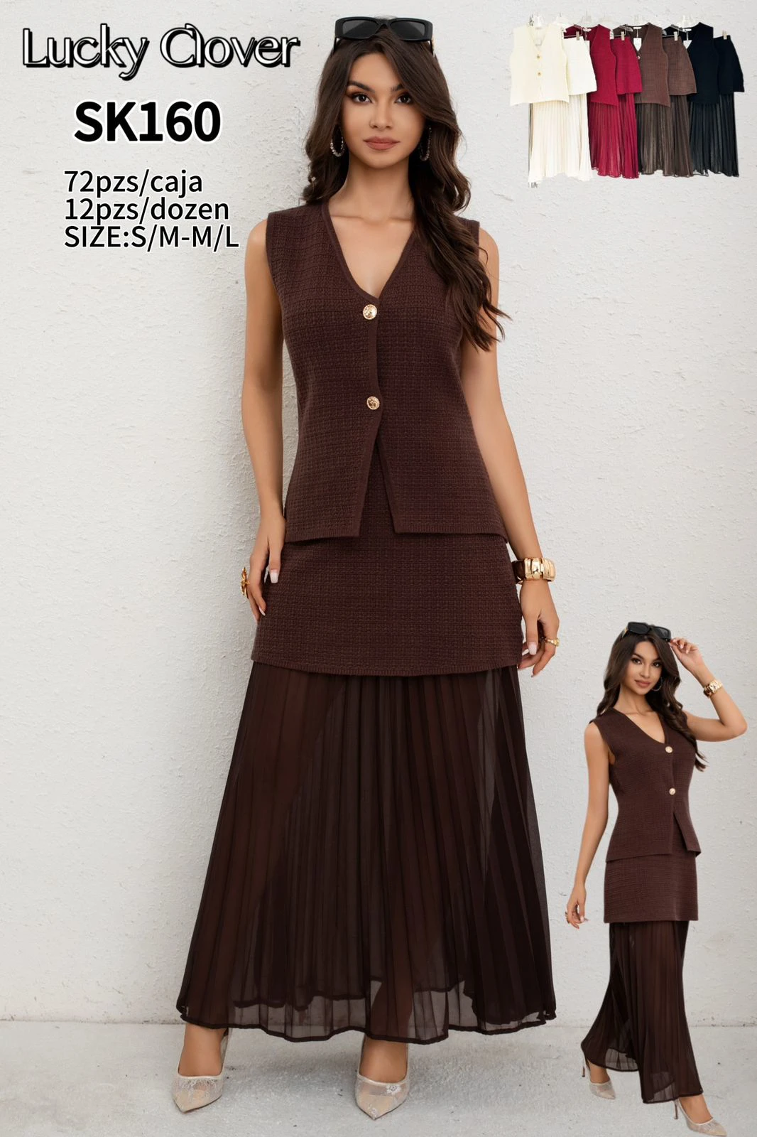 Conjunto chaleco y falda plisada-SK160