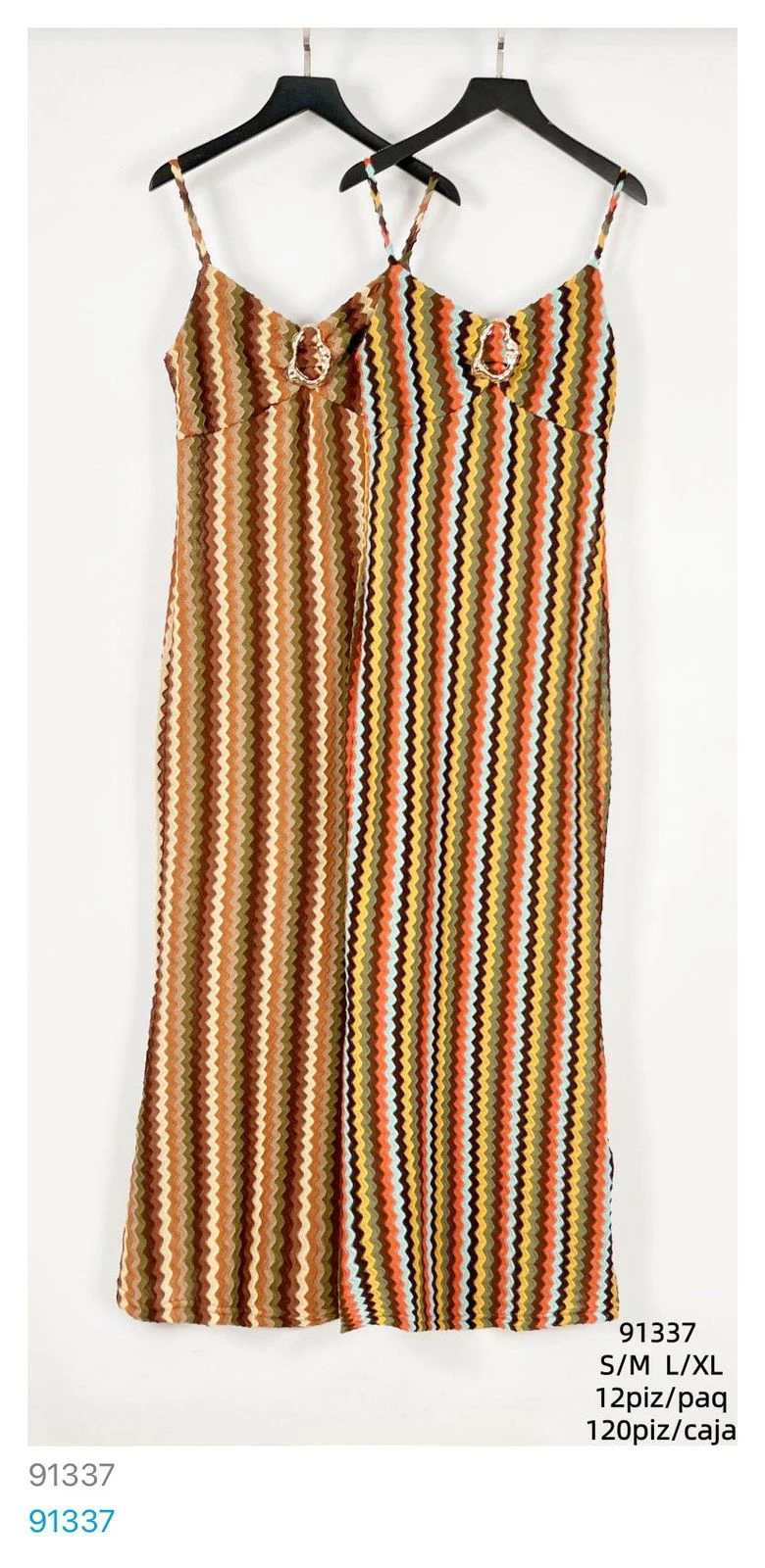 Vestido largo de tirantes con estampado ondulado-91337